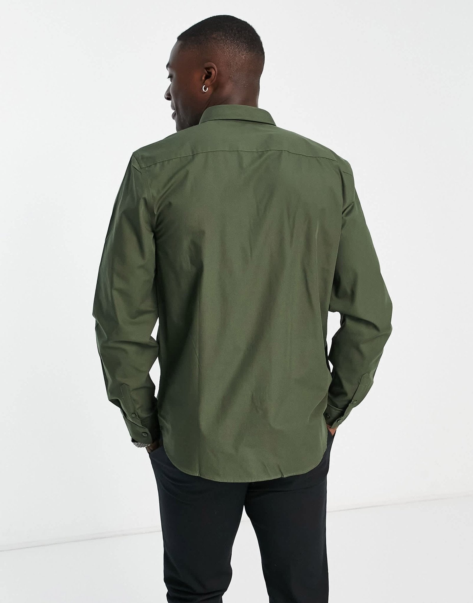 New Look long sleeve poplin shirt in khaki - ASOS Sample Sale
