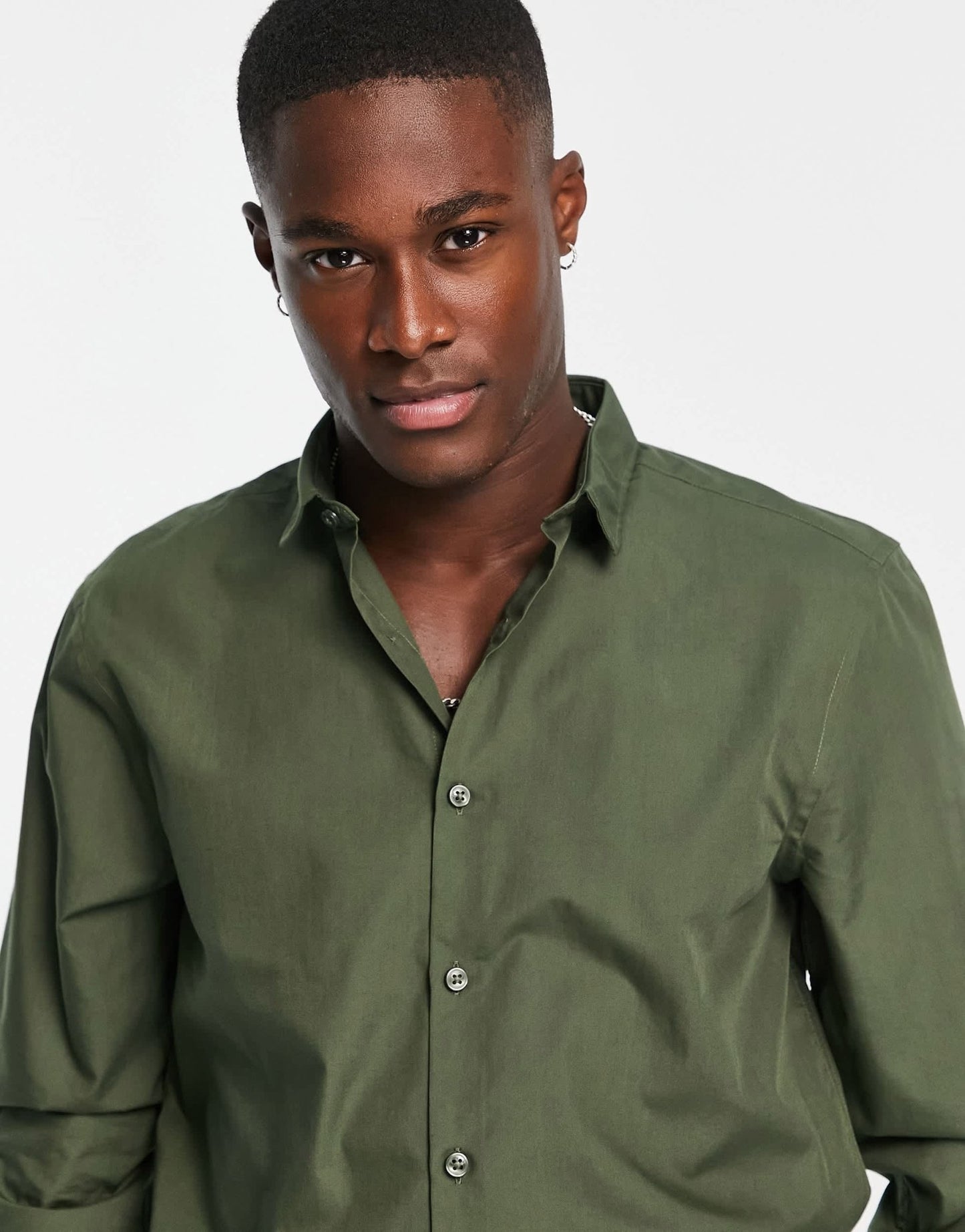 New Look long sleeve poplin shirt in khaki - ASOS Sample Sale
