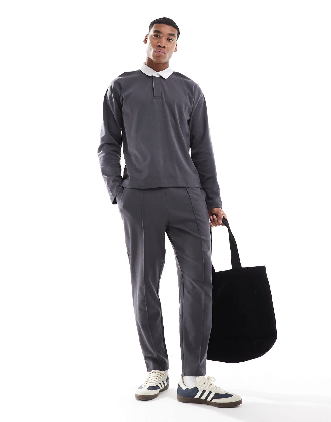 New Look long sleeve rugby polo shirt co - ord in dark grey - ASOS Sample Sale