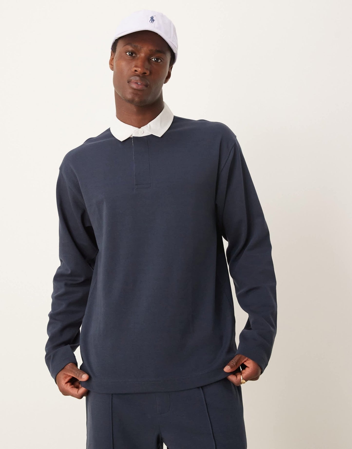 New Look long sleeve rugby polo shirt co - ord in navy - ASOS Sample Sale