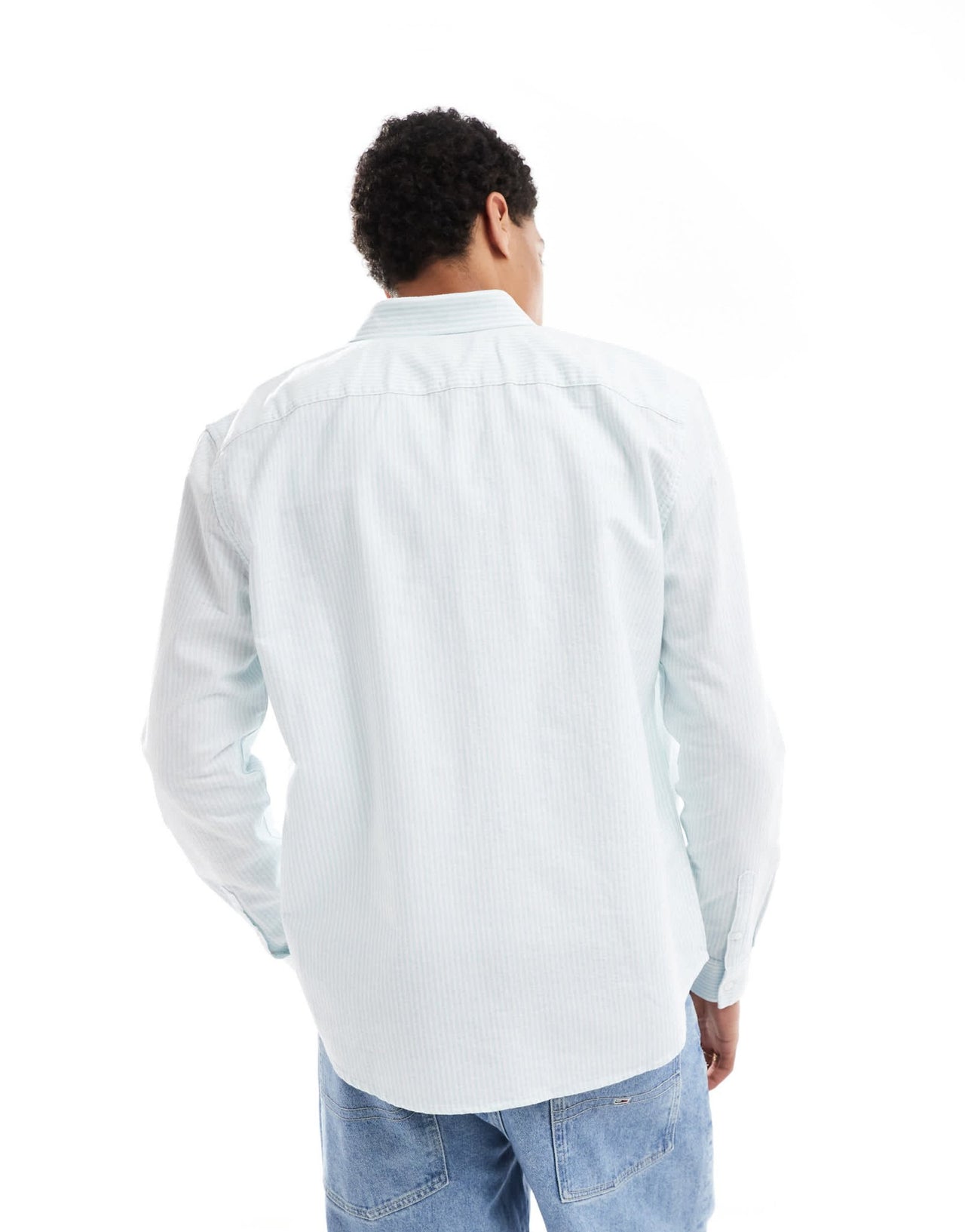 New Look long sleeve stripe shirt in light blue - ASOS Sample Sale