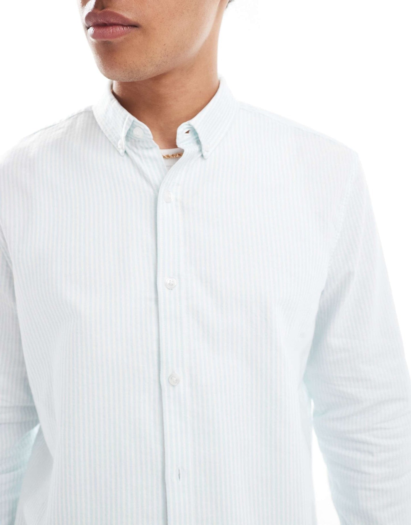 New Look long sleeve stripe shirt in light blue - ASOS Sample Sale
