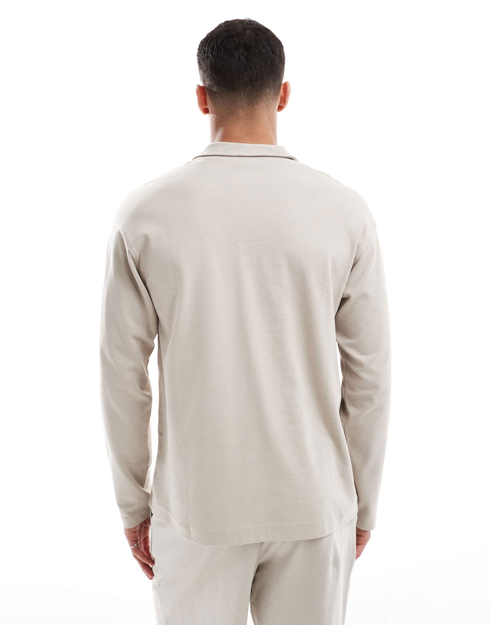 New Look long sleeve zip polo co - ord in stone - ASOS Sample Sale