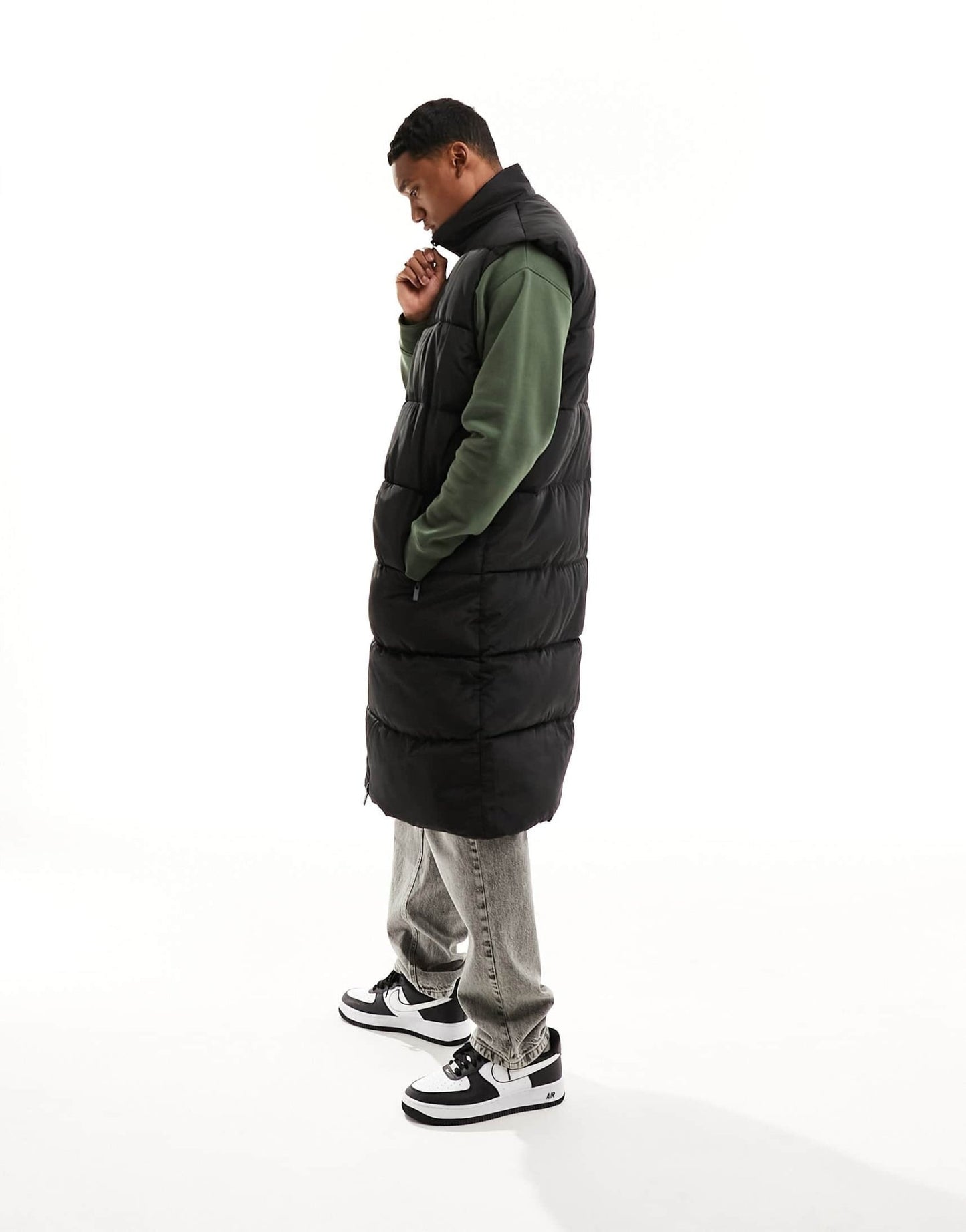 New Look longline puffer gilet in black - ASOS Sample Sale