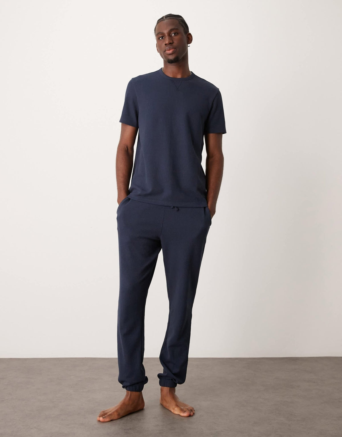 New Look loungewear waffle t-shirt co - ord in navy - ASOS Sample Sale