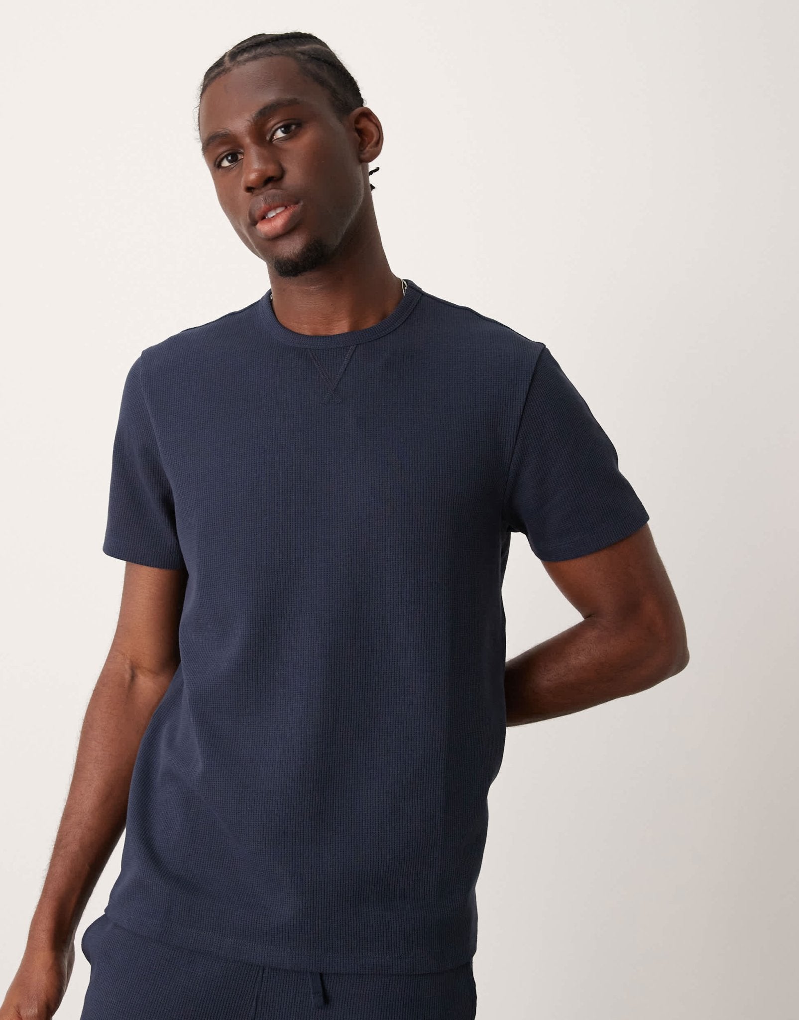 New Look loungewear waffle t-shirt co - ord in navy - ASOS Sample Sale
