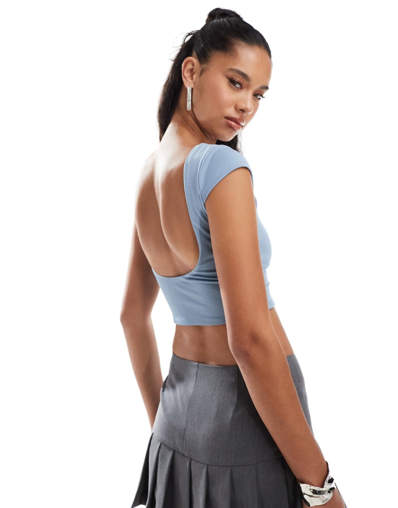 New Look low back crop top in teal - ASOS Sample Sale
