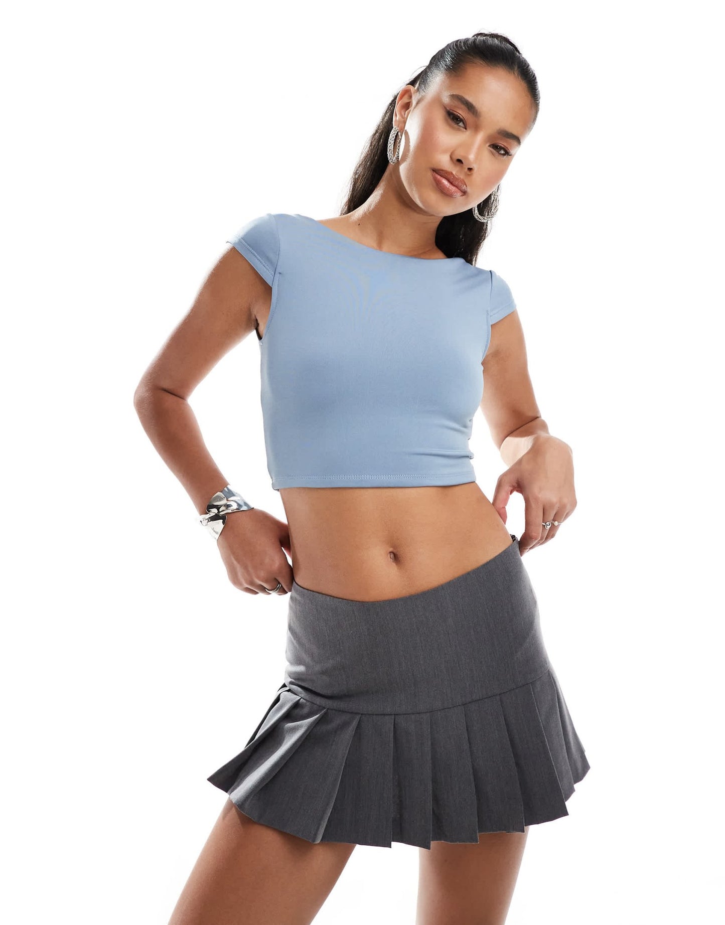 New Look low back crop top in teal - ASOS Sample Sale