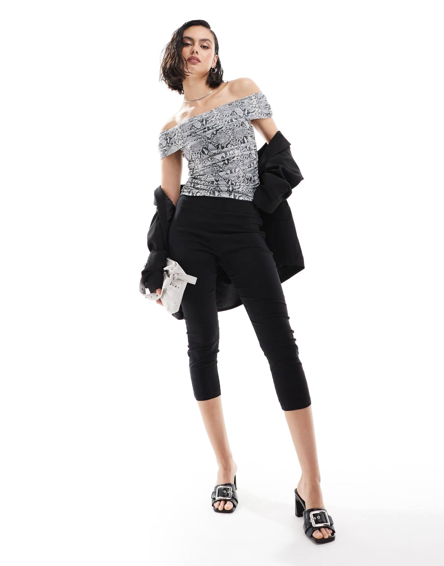 New Look mesh bardot top in snake print - ASOS Sample Sale