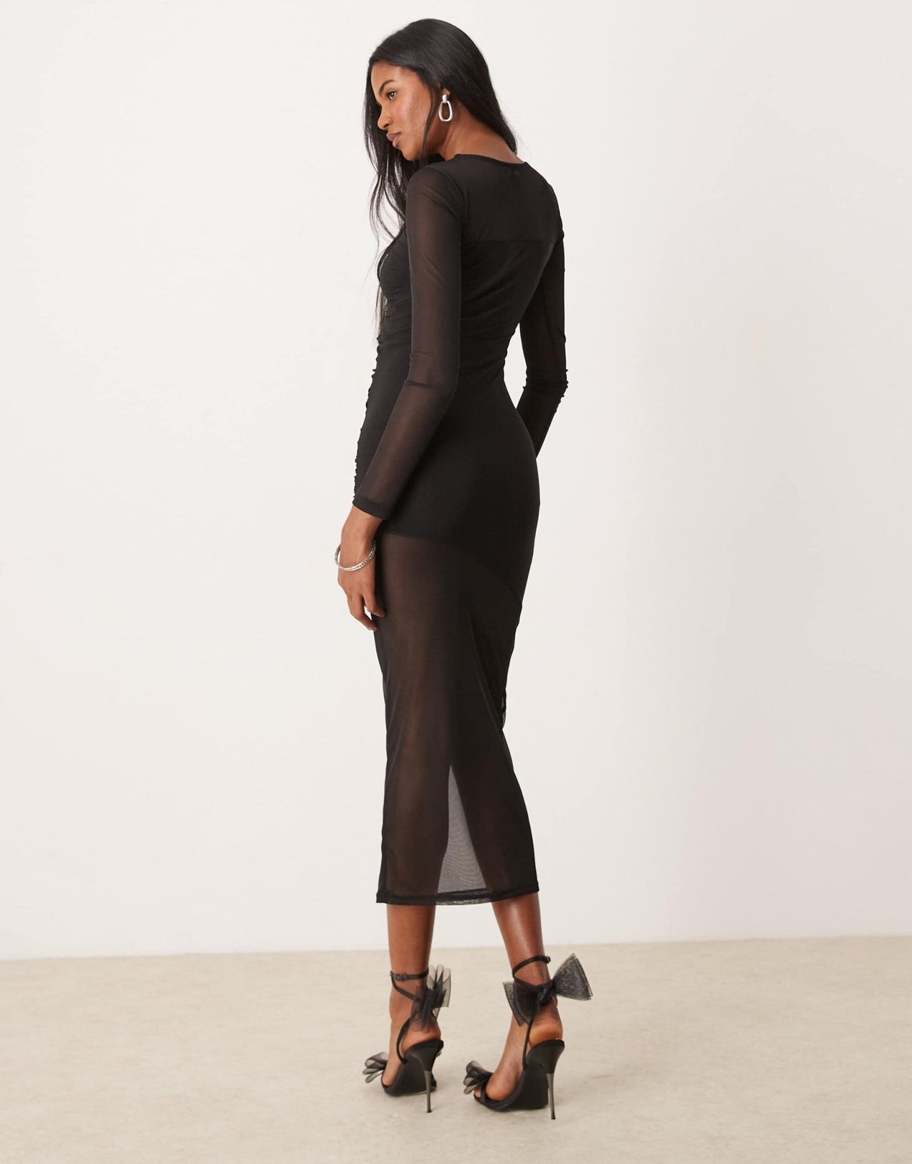 New Look mesh ruched side midaxi dress in black - ASOS Sample Sale