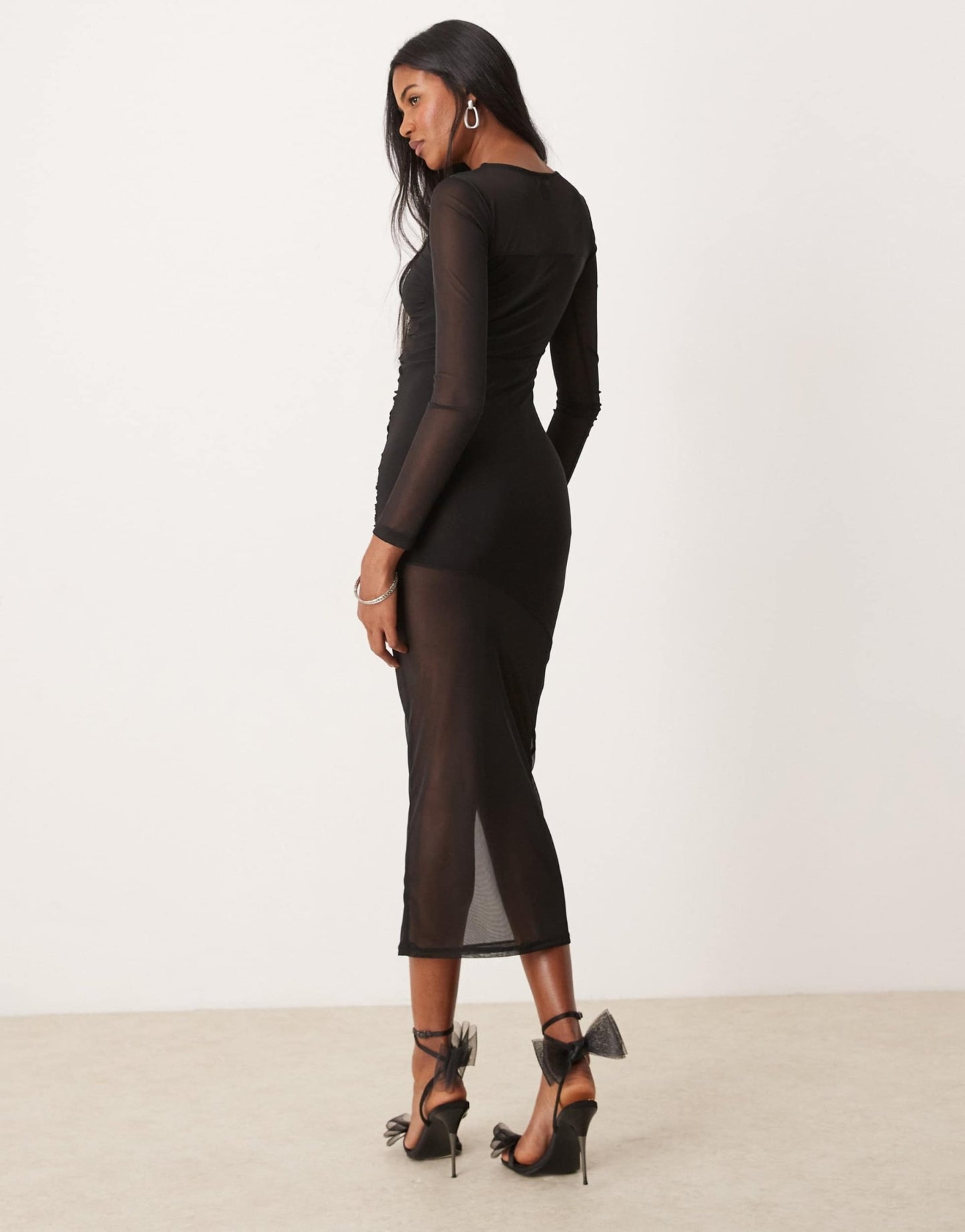 New Look mesh ruched side midaxi dress in black - ASOS Sample Sale