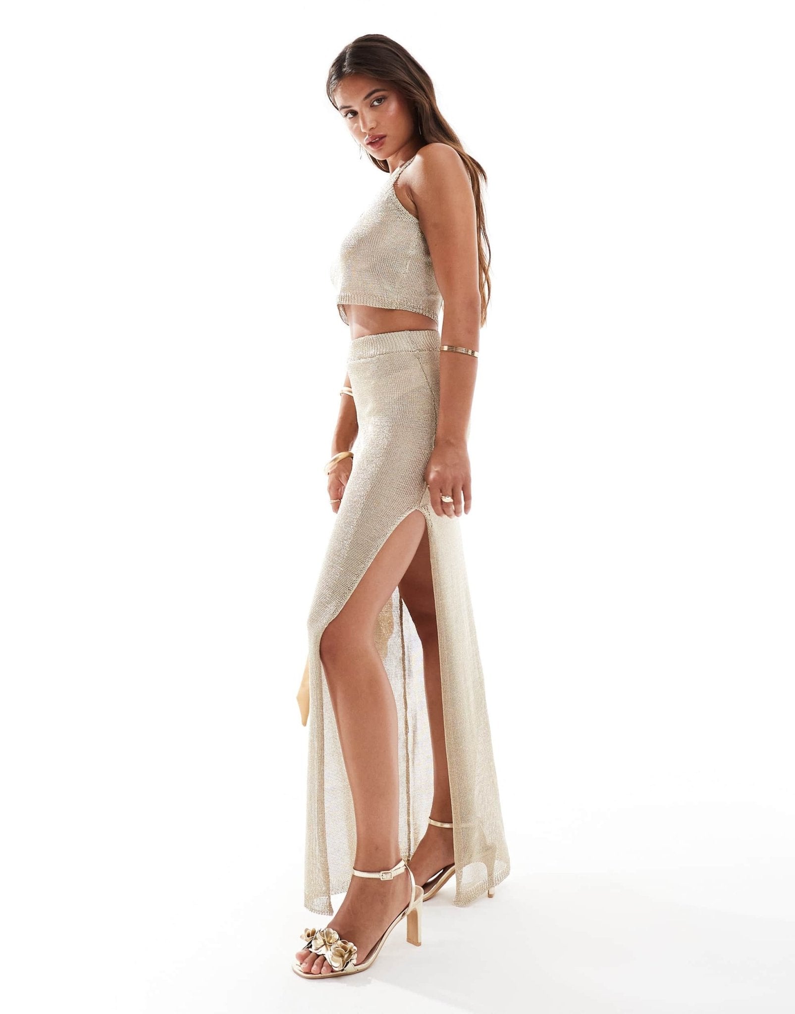 New Look metallic midi skirt in gold - ASOS Sample Sale