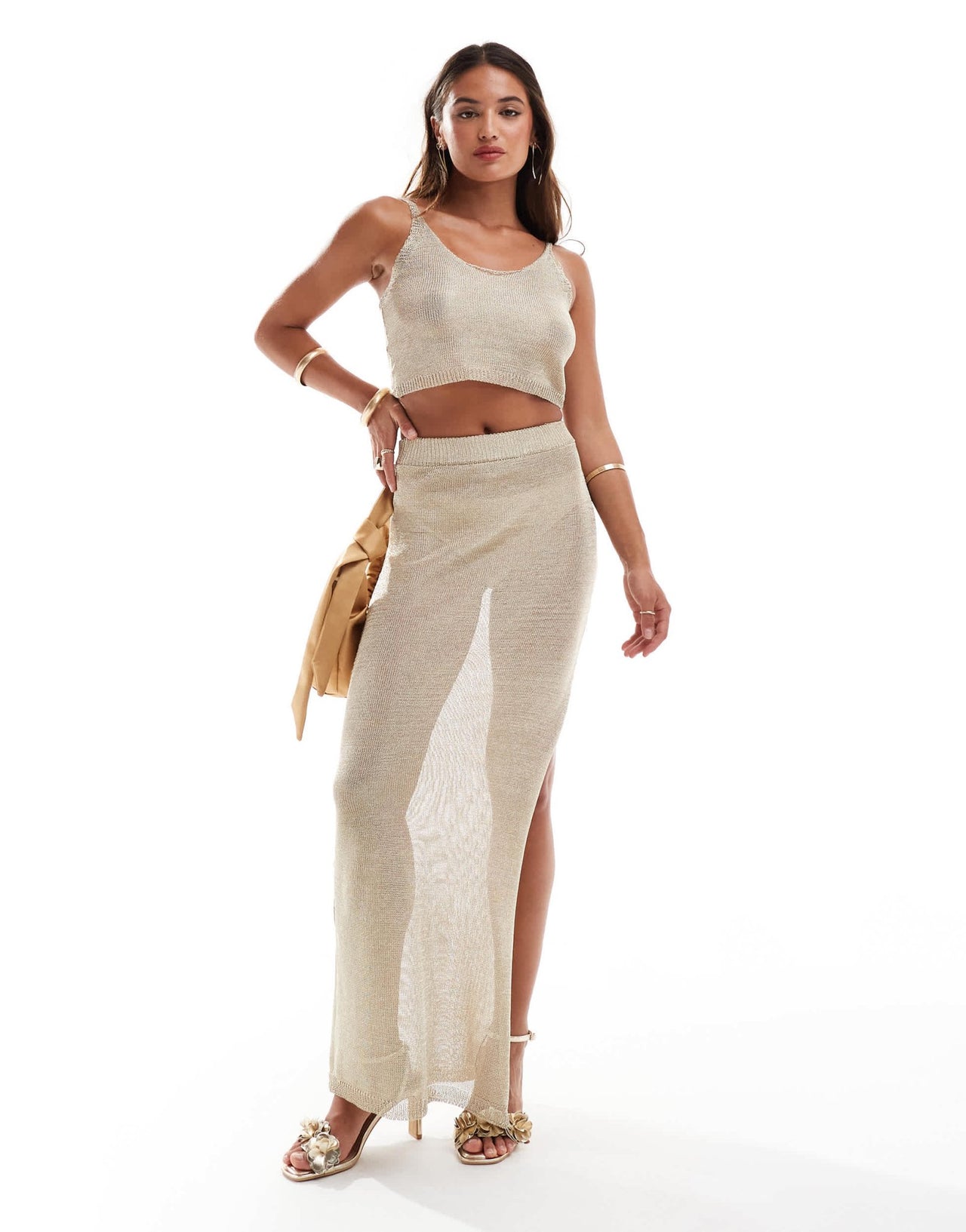 New Look metallic strappy crop top in gold - ASOS Sample Sale