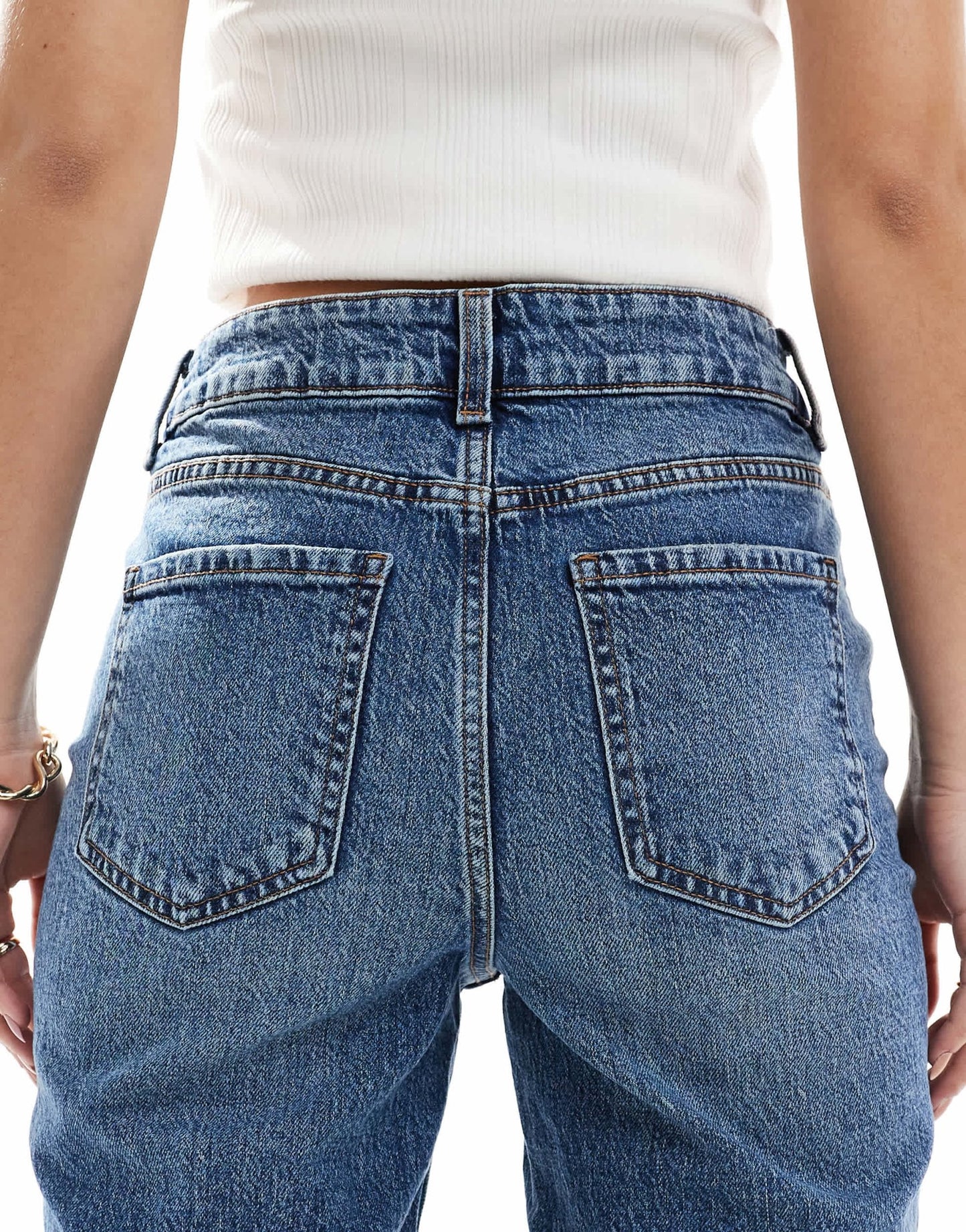 New Look mom jean with rips in mid blue - ASOS Sample Sale