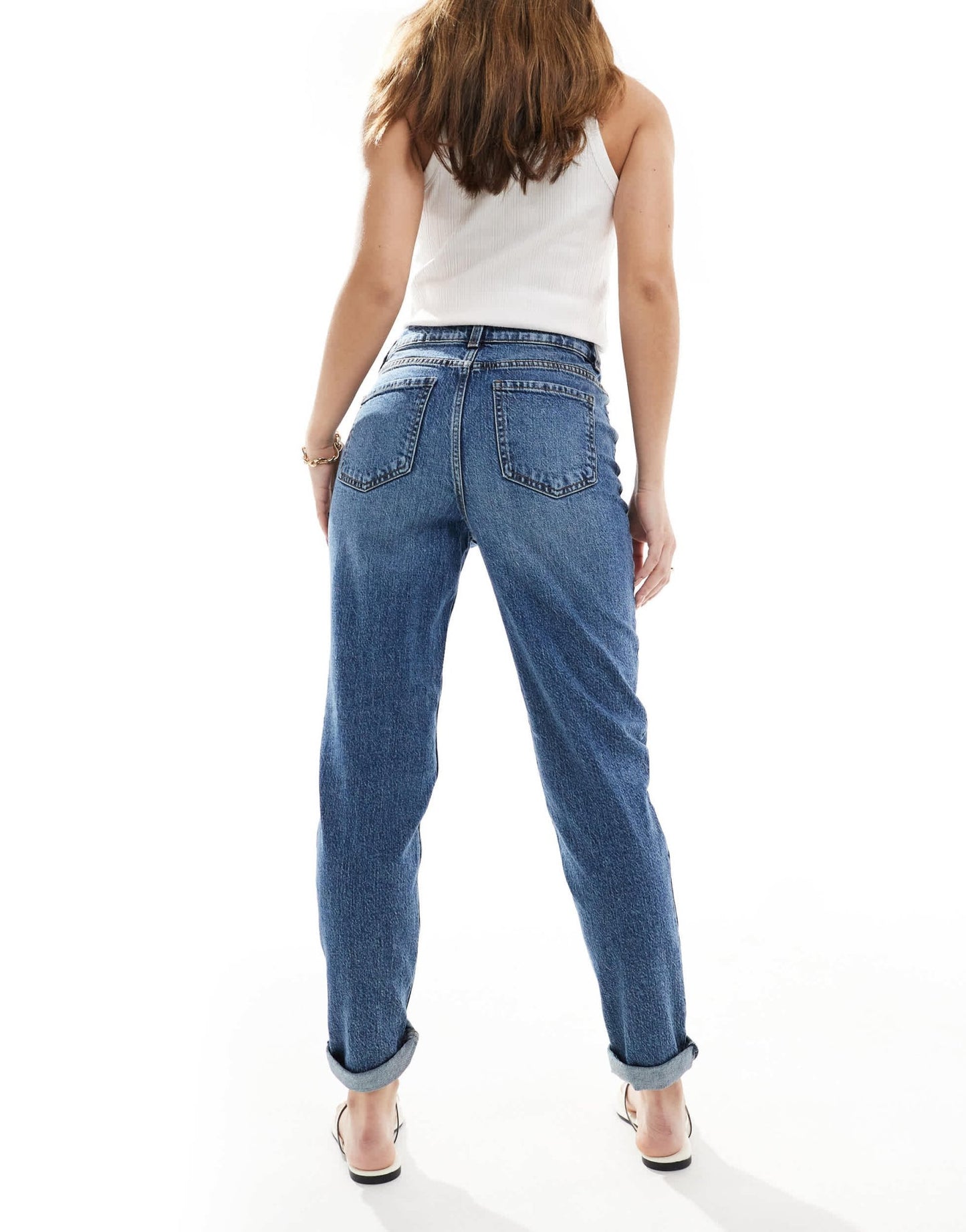 New Look mom jean with rips in mid blue - ASOS Sample Sale