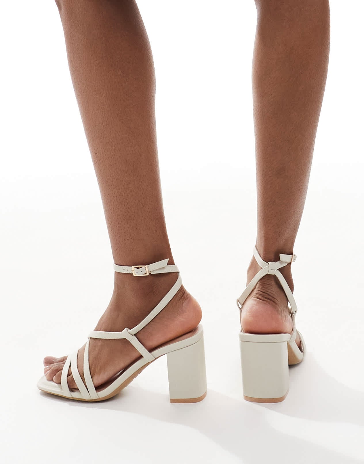 New Look multistrap block heeled sandals in cream - ASOS Sample Sale