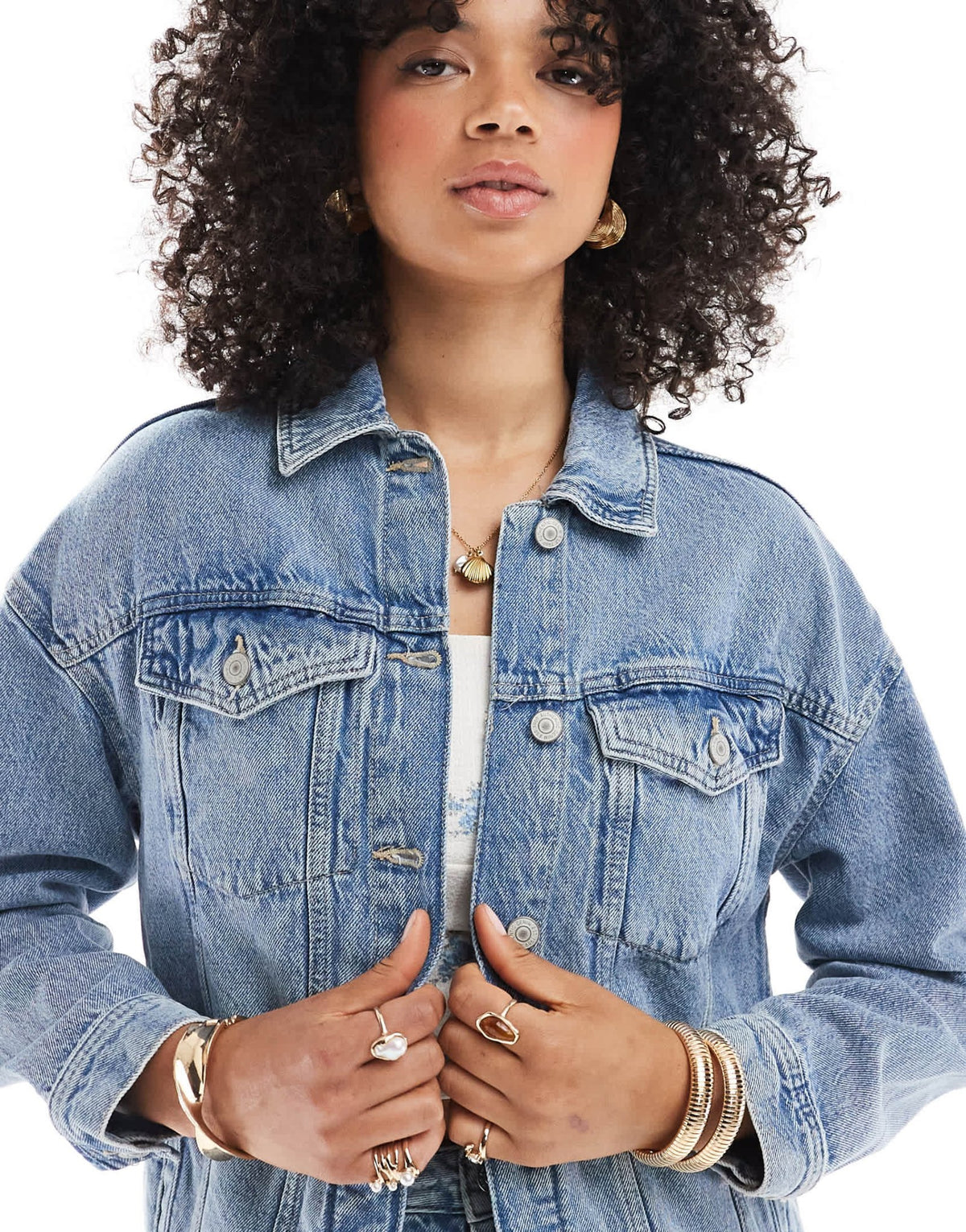 New Look oversized denim jacket in mid blue - ASOS Sample Sale