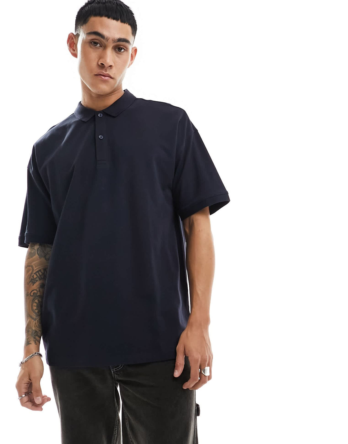 New look oversized pique polo in navy - ASOS Sample Sale