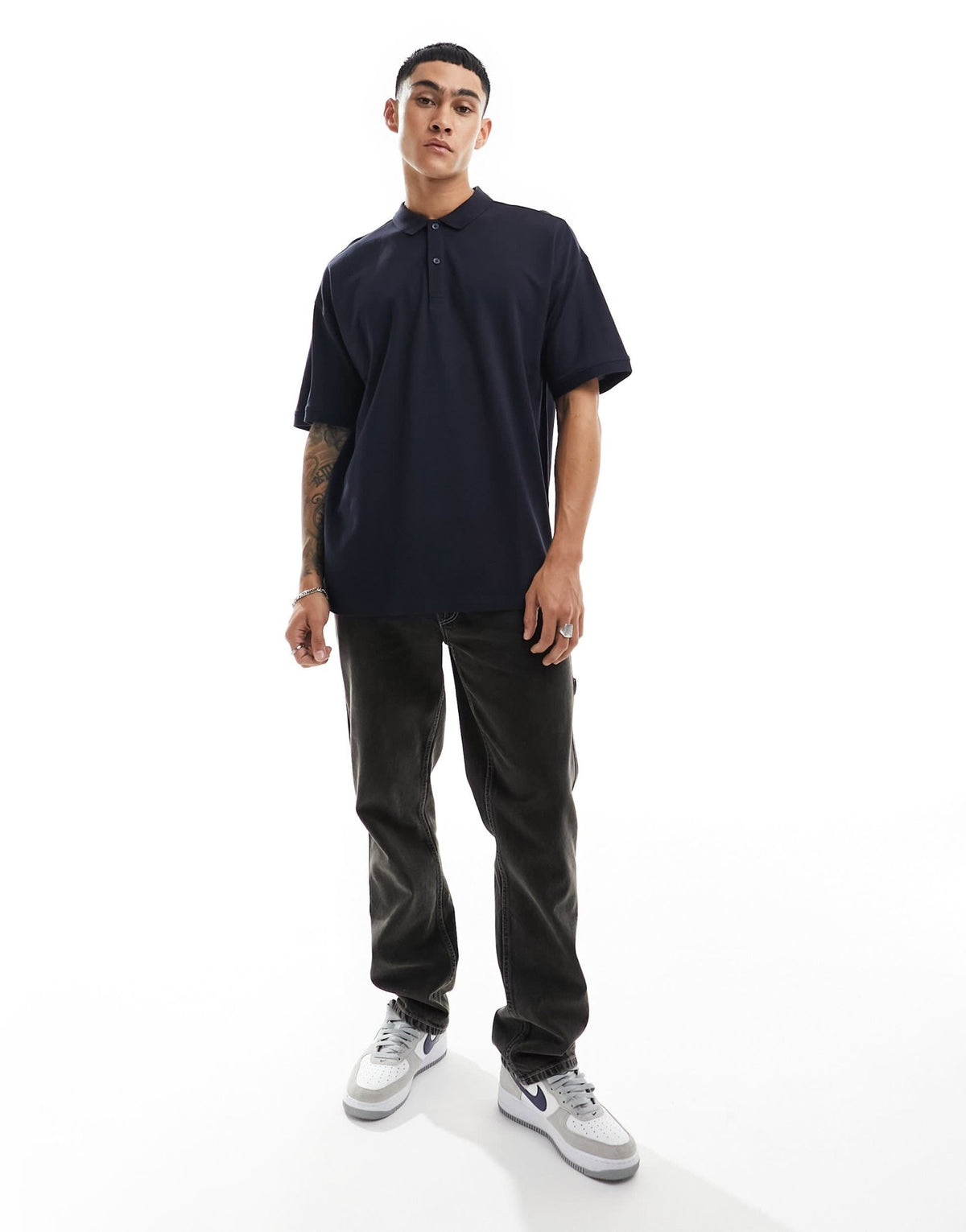 New look oversized pique polo in navy - ASOS Sample Sale