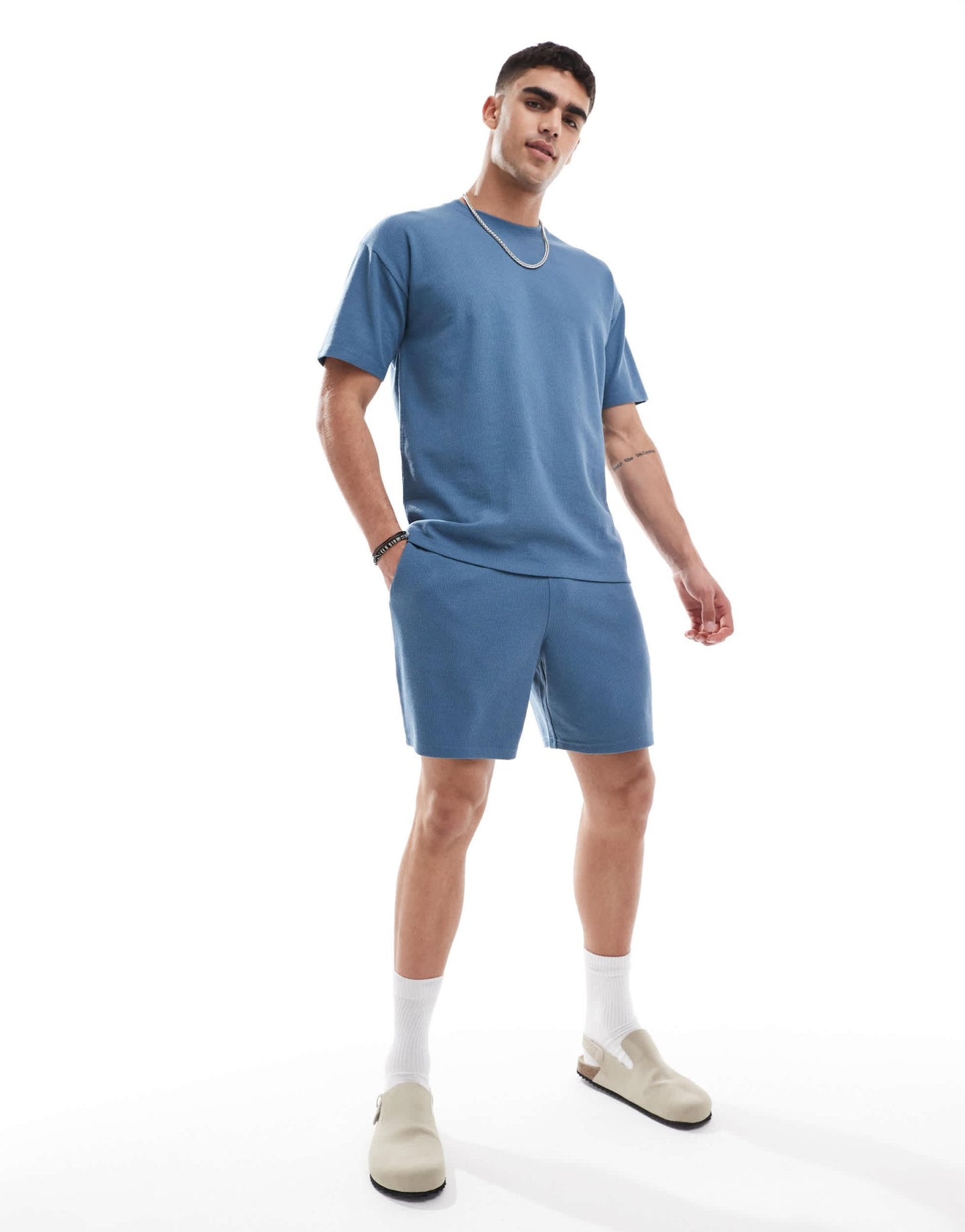 New Look oversized waffle t-shirt co-ord in blue - ASOS Sample Sale