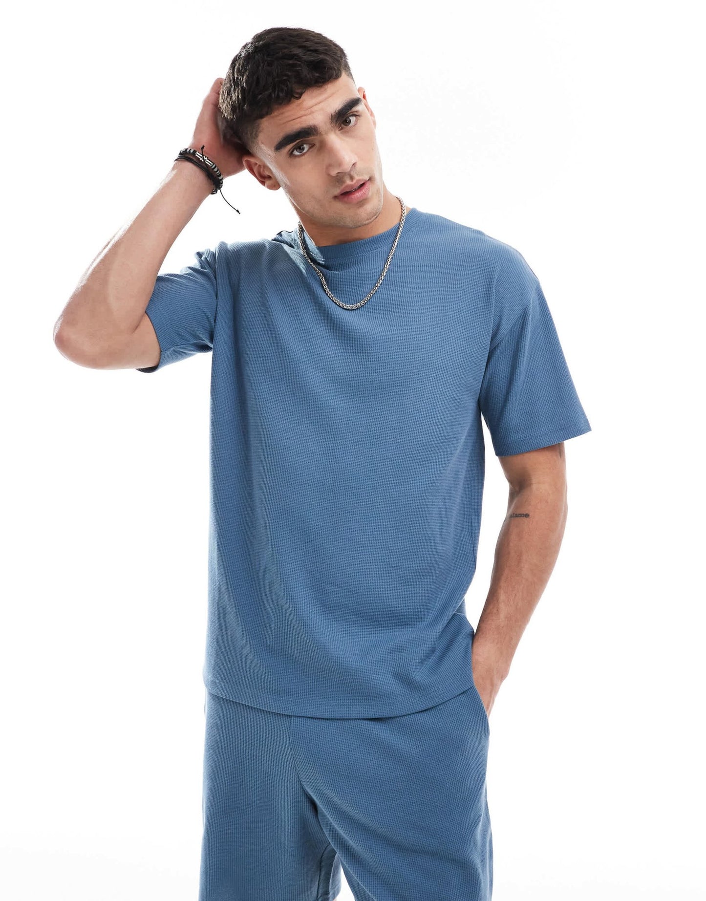 New Look oversized waffle t-shirt co-ord in blue - ASOS Sample Sale