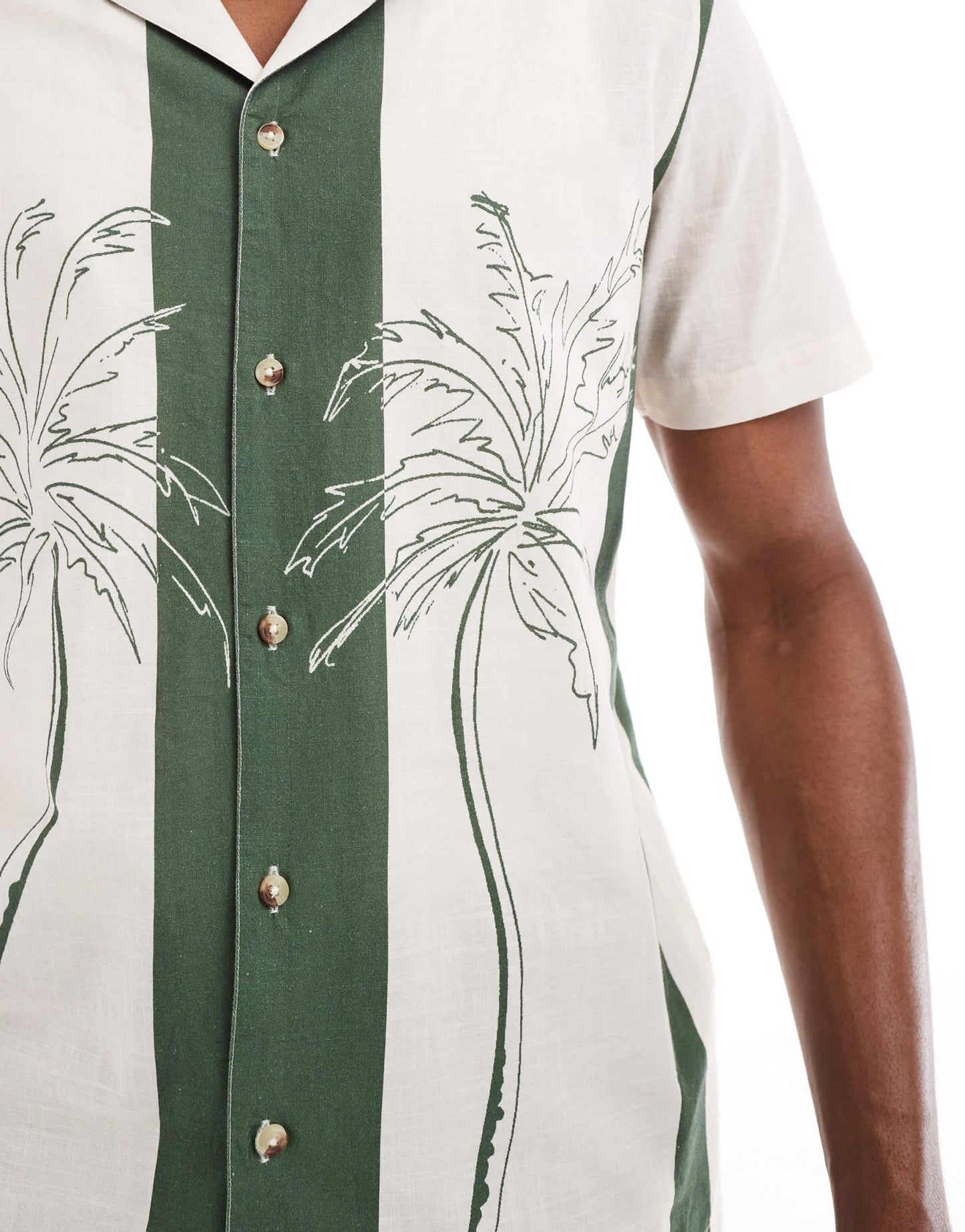 New Look palm print retro bowling shirt in green - ASOS Sample Sale