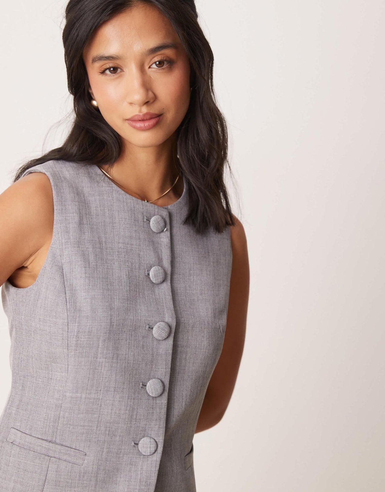 New Look Petite longline tailored waistcoat co - ord in grey - ASOS Sample Sale