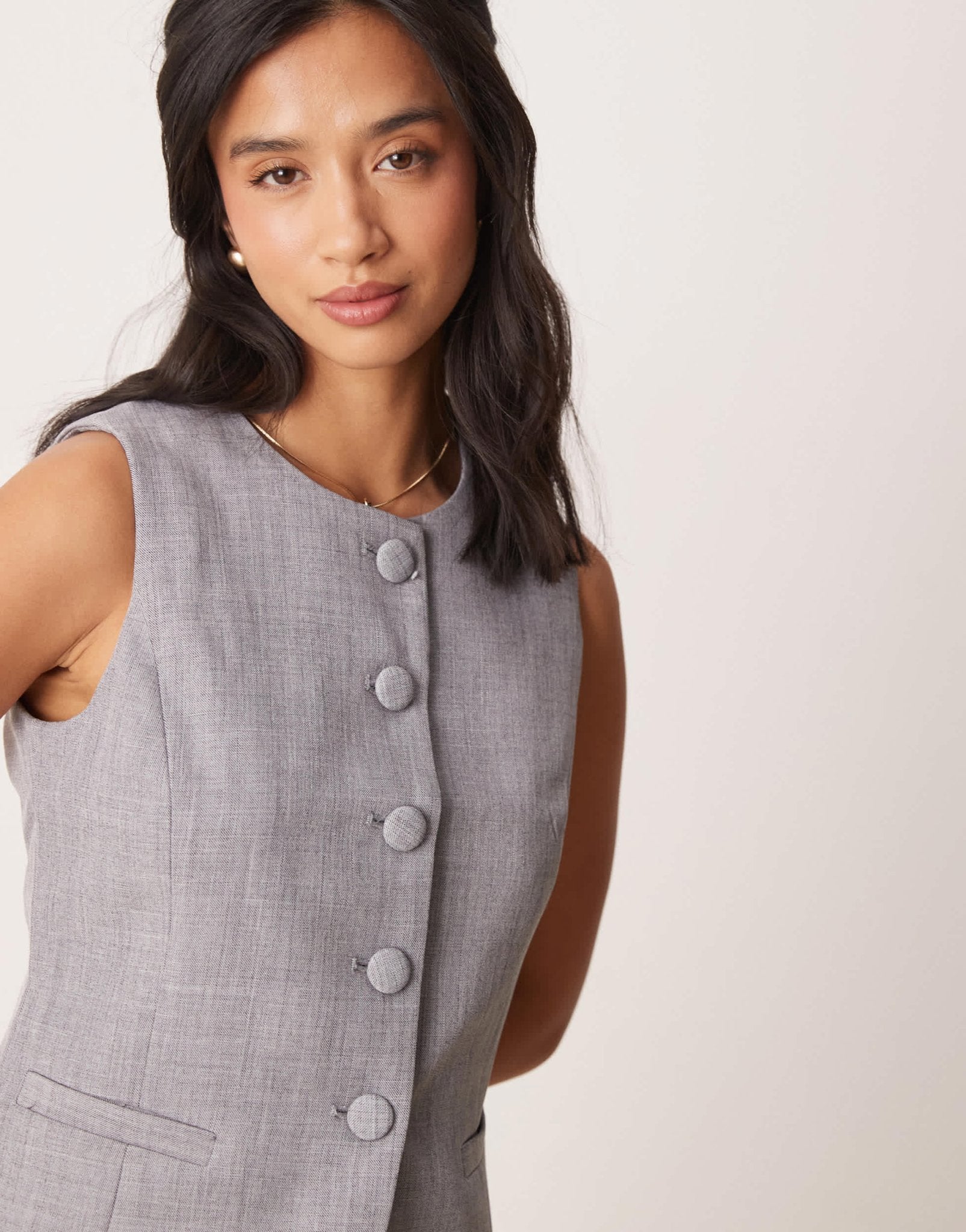 New Look Petite longline tailored waistcoat co - ord in grey - ASOS Sample Sale