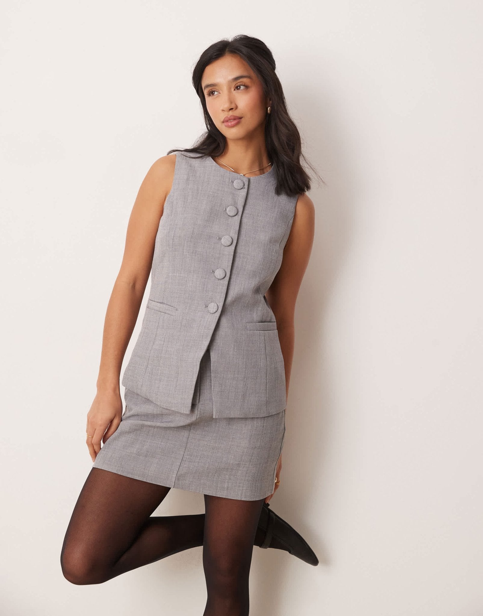 New Look Petite longline tailored waistcoat co - ord in grey - ASOS Sample Sale