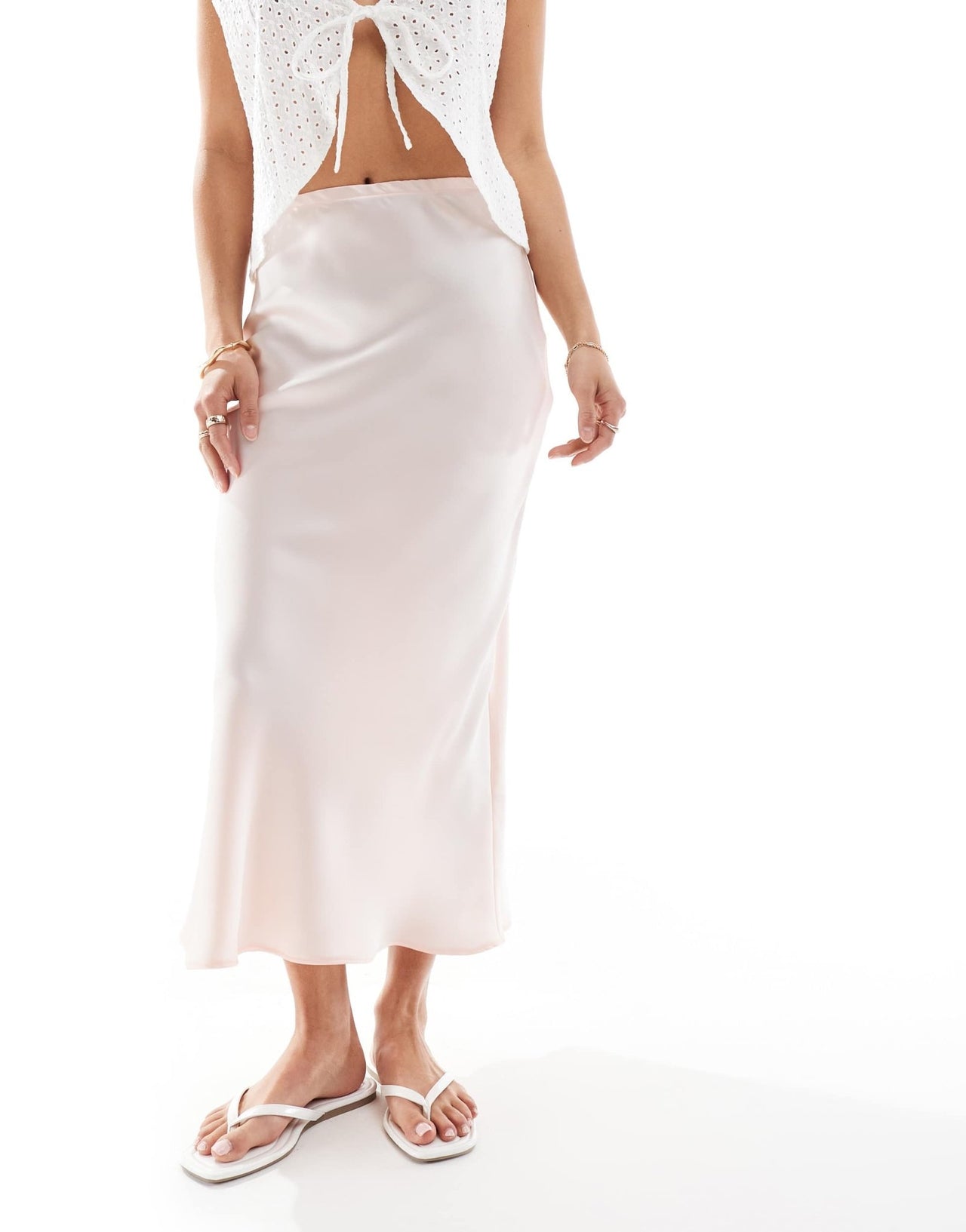 New Look Petite satin bias midi skirt in pale pink - ASOS Sample Sale