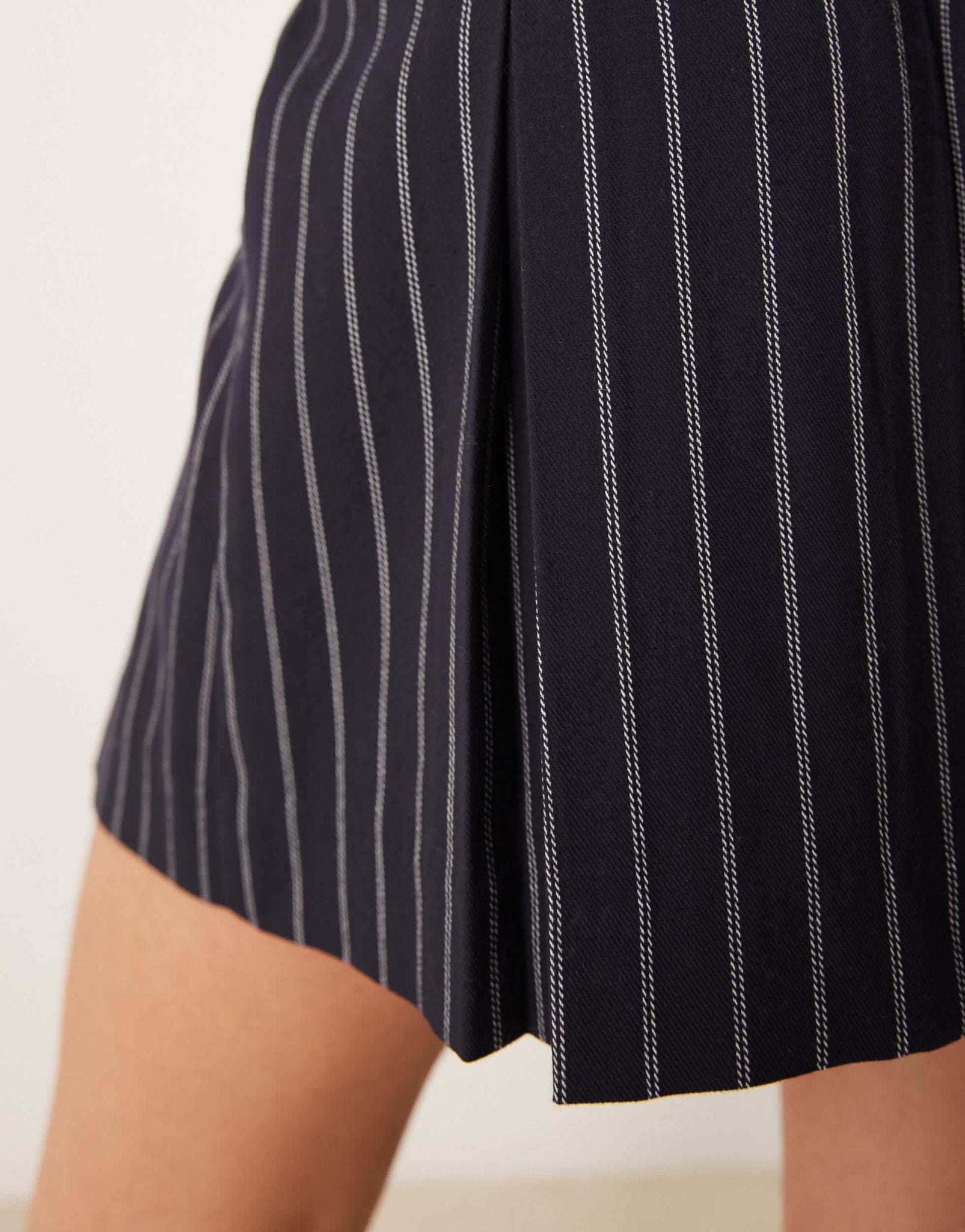 New Look pinstripe box pleat mini skirt in navy - ASOS Sample Sale