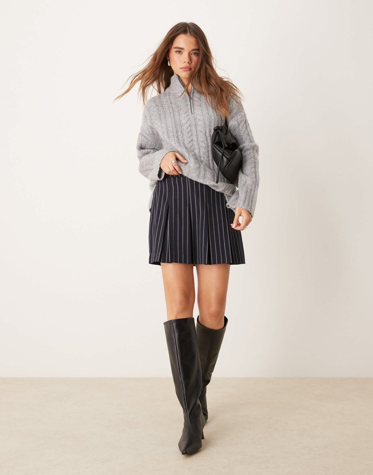 New Look pinstripe box pleat mini skirt in navy - ASOS Sample Sale