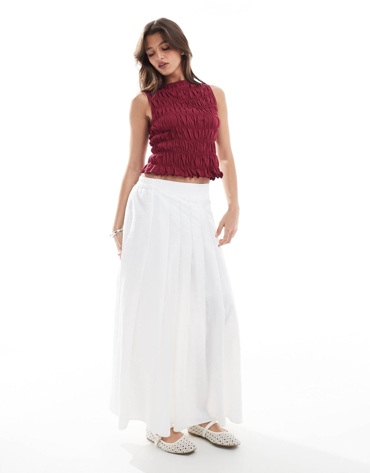 New Look pleated full midi skirt in white - ASOS Sample Sale