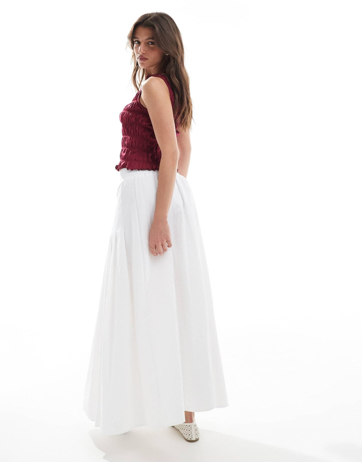 New Look pleated full midi skirt in white - ASOS Sample Sale