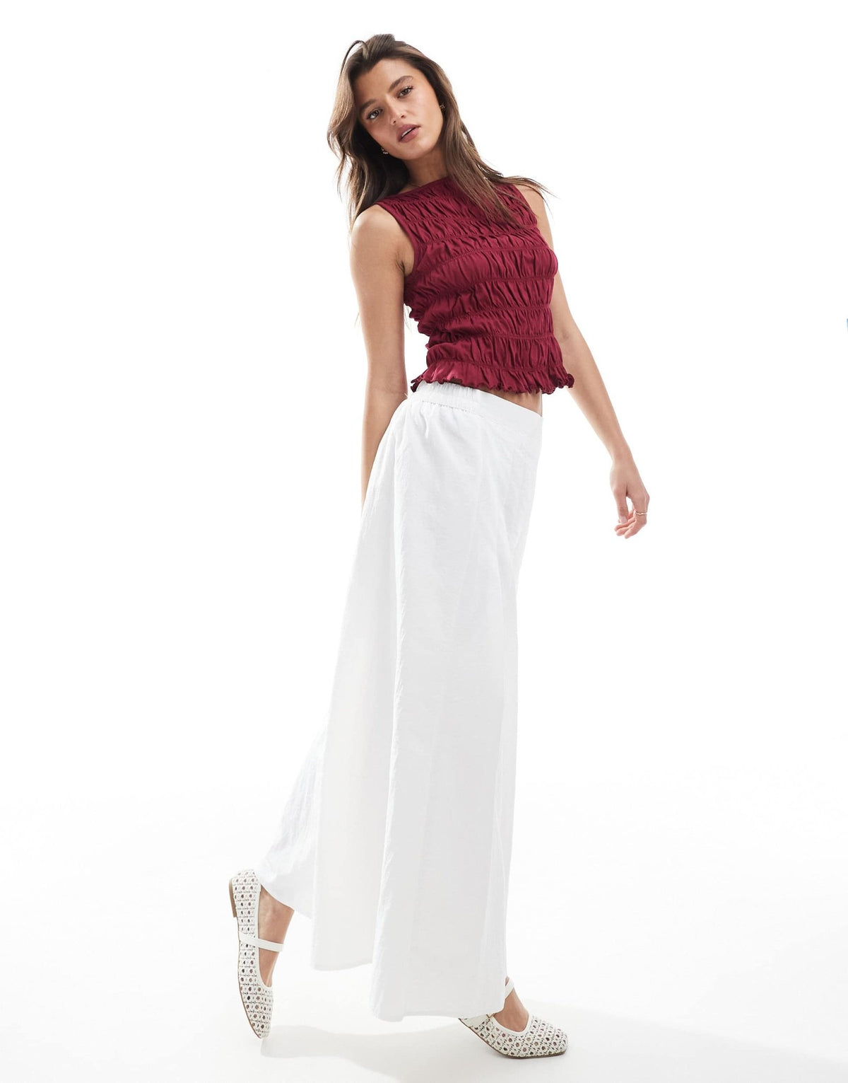 New Look pleated full midi skirt in white - ASOS Sample Sale