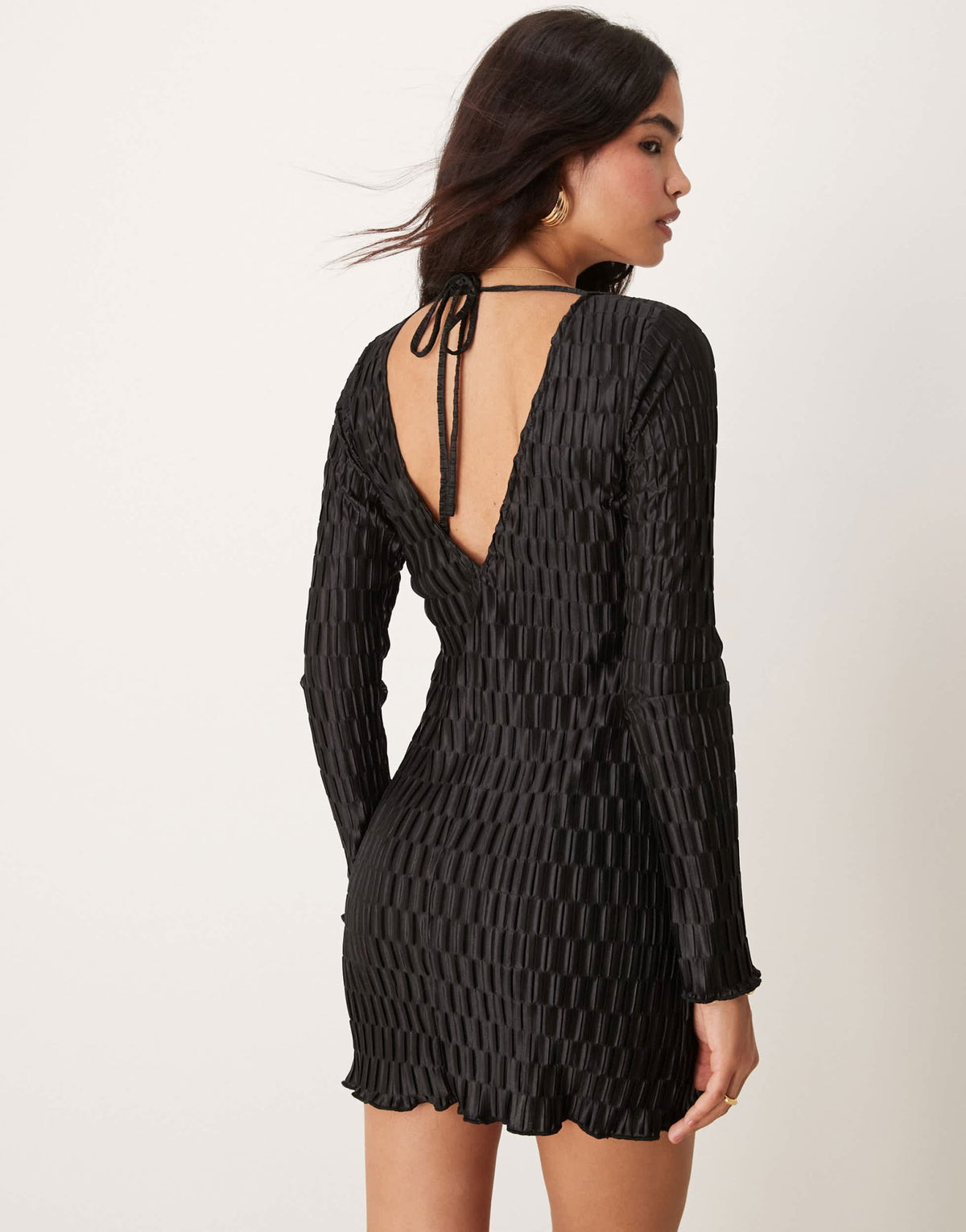 New Look plisse long sleeve mini dress in black - ASOS Sample Sale