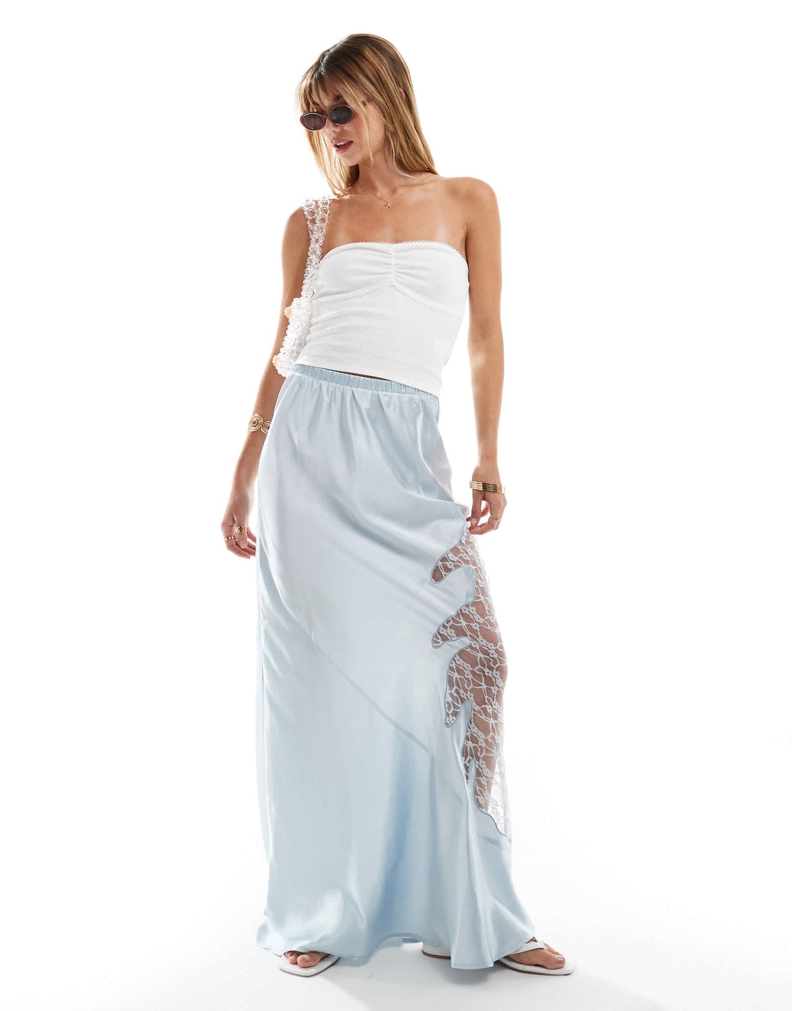 New Look pointelle bandeau top in white - ASOS Sample Sale