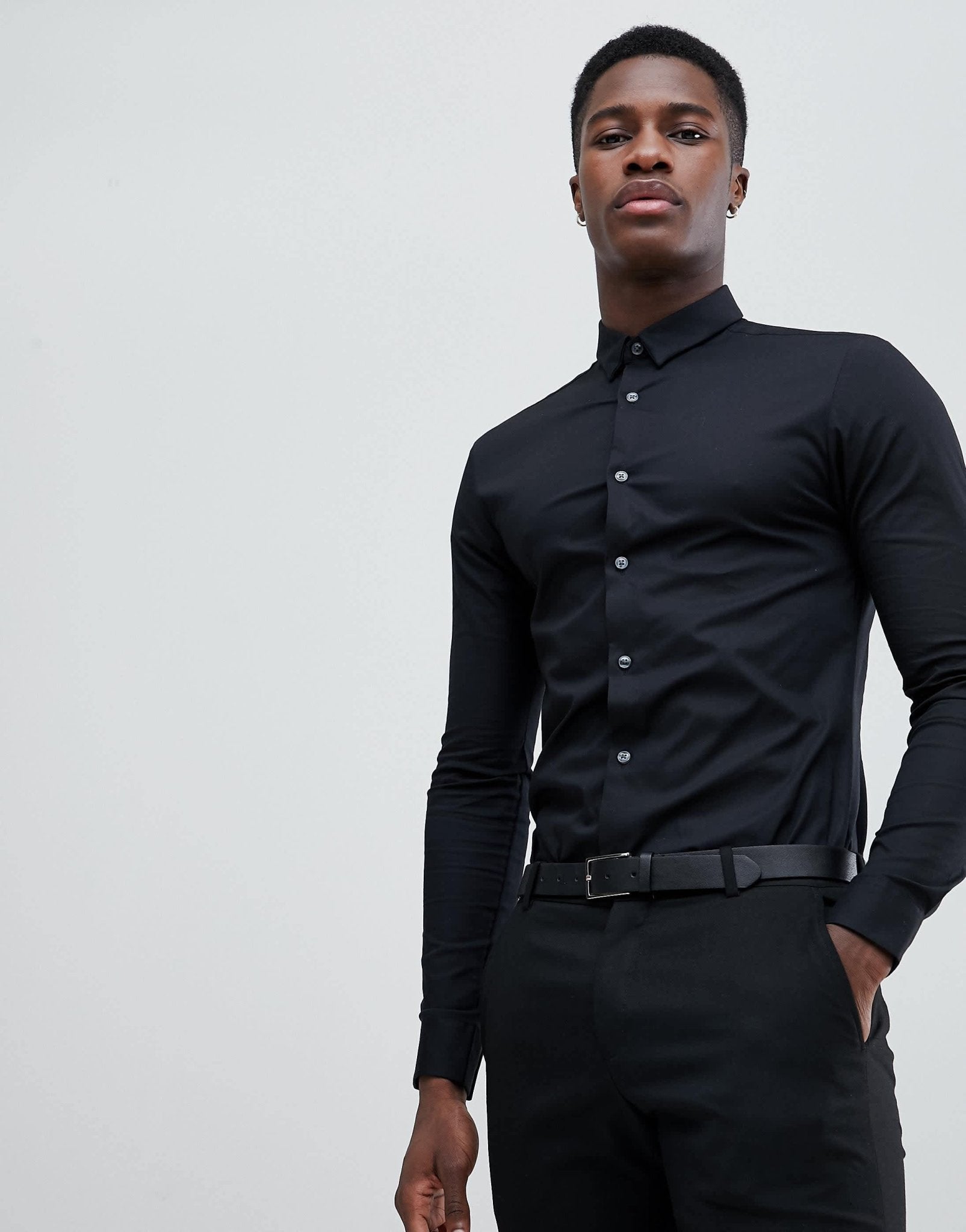New Look poplin muscle fit shirt in black - ASOS Sample Sale