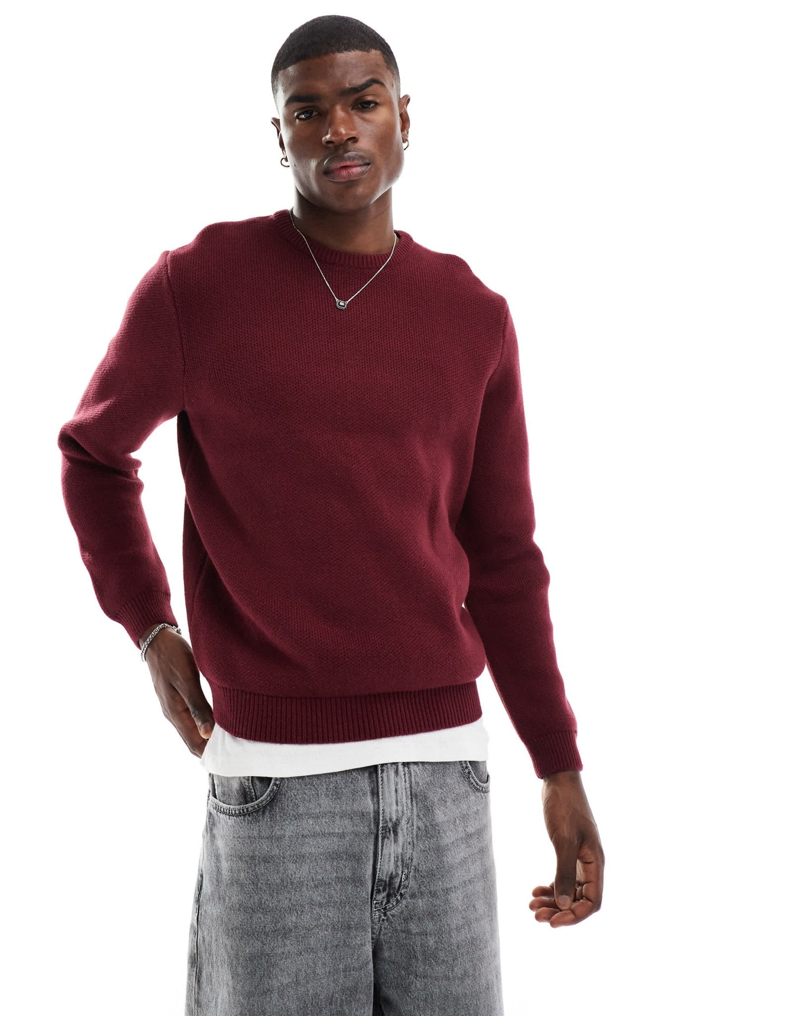 New Look premium heavyweight cotton jumper in burgundy - ASOS Sample Sale