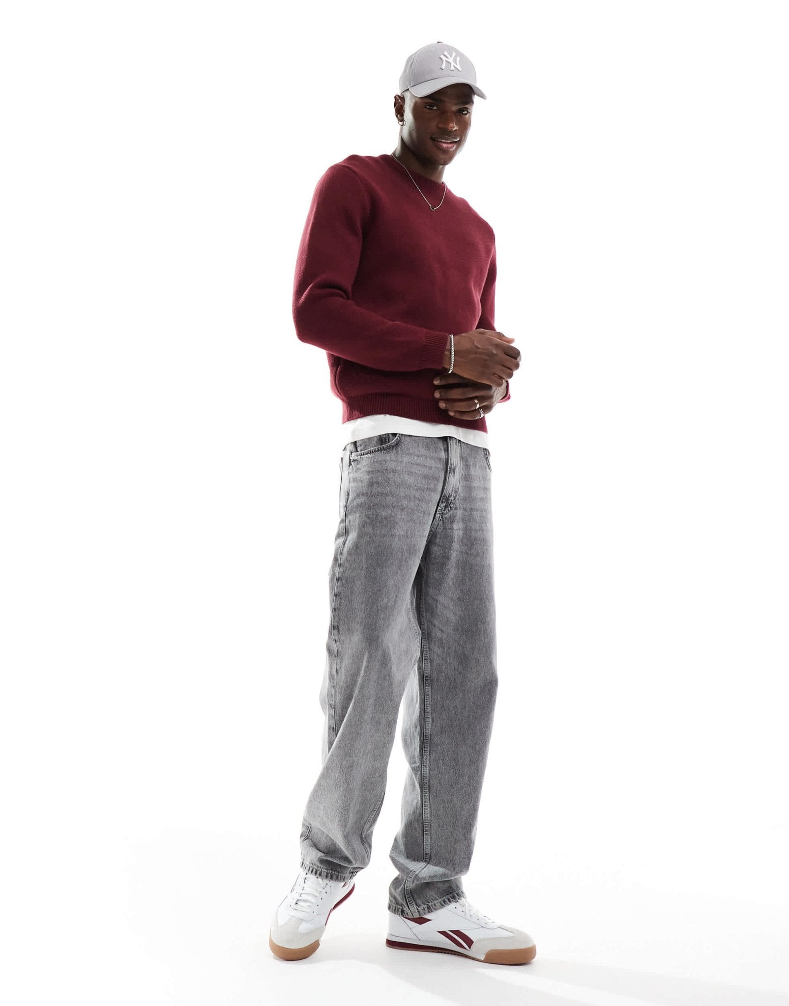 New Look premium heavyweight cotton jumper in burgundy - ASOS Sample Sale