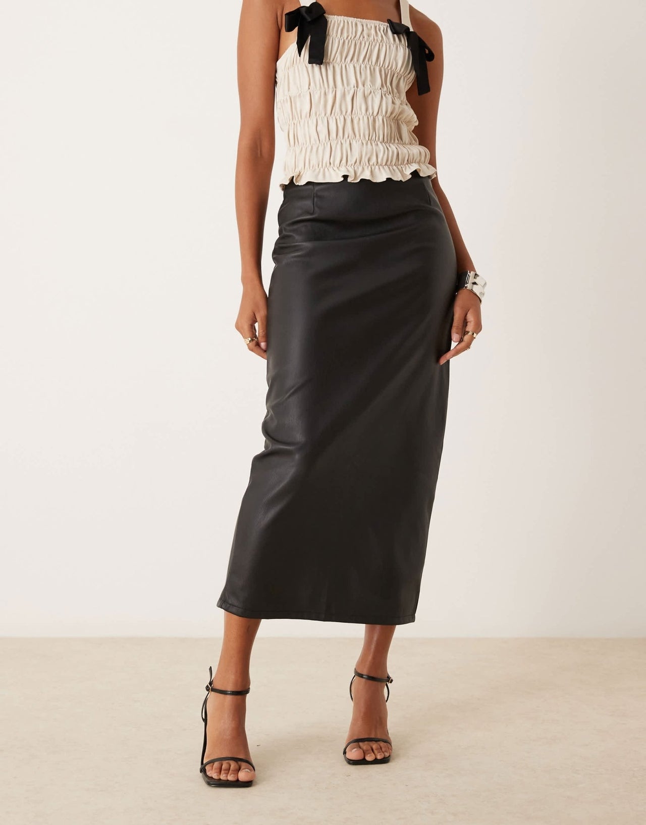 New Look PU pencil midi skirt in black - ASOS Sample Sale
