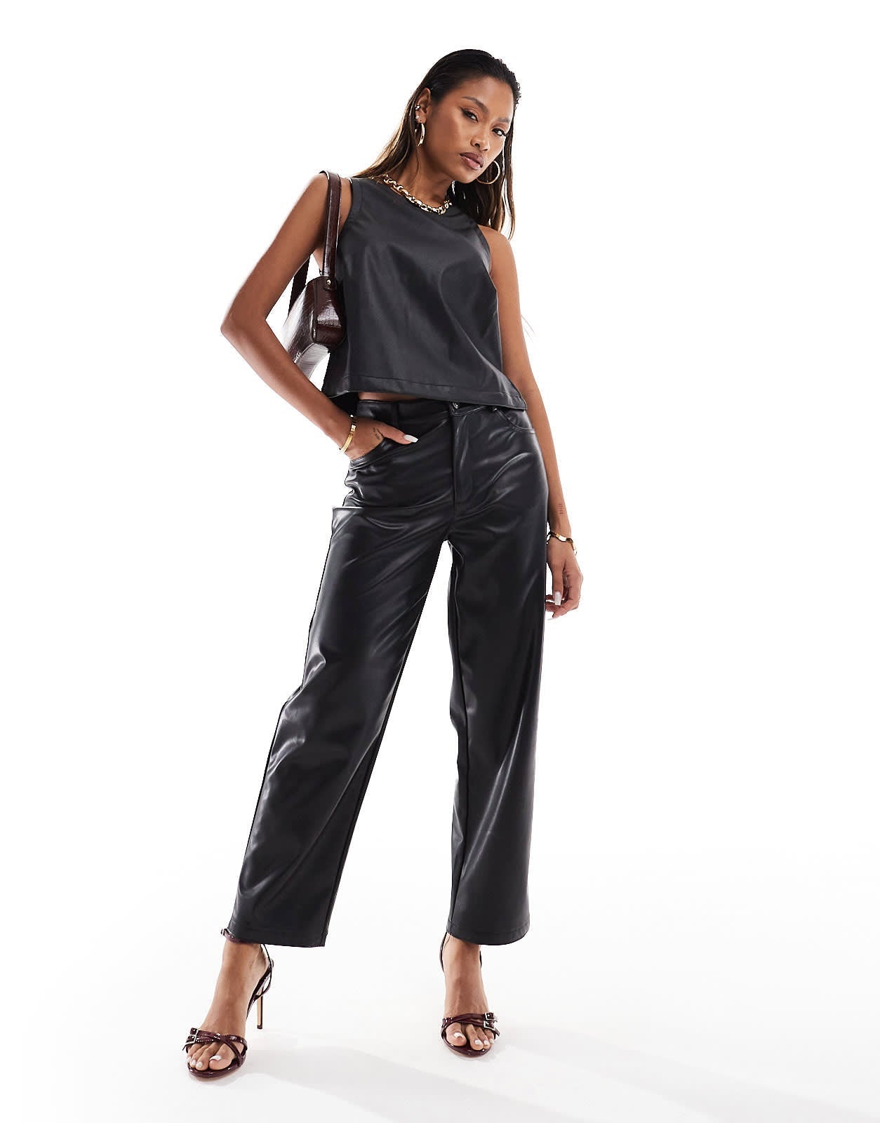 New Look PU shell top in black - ASOS Sample Sale