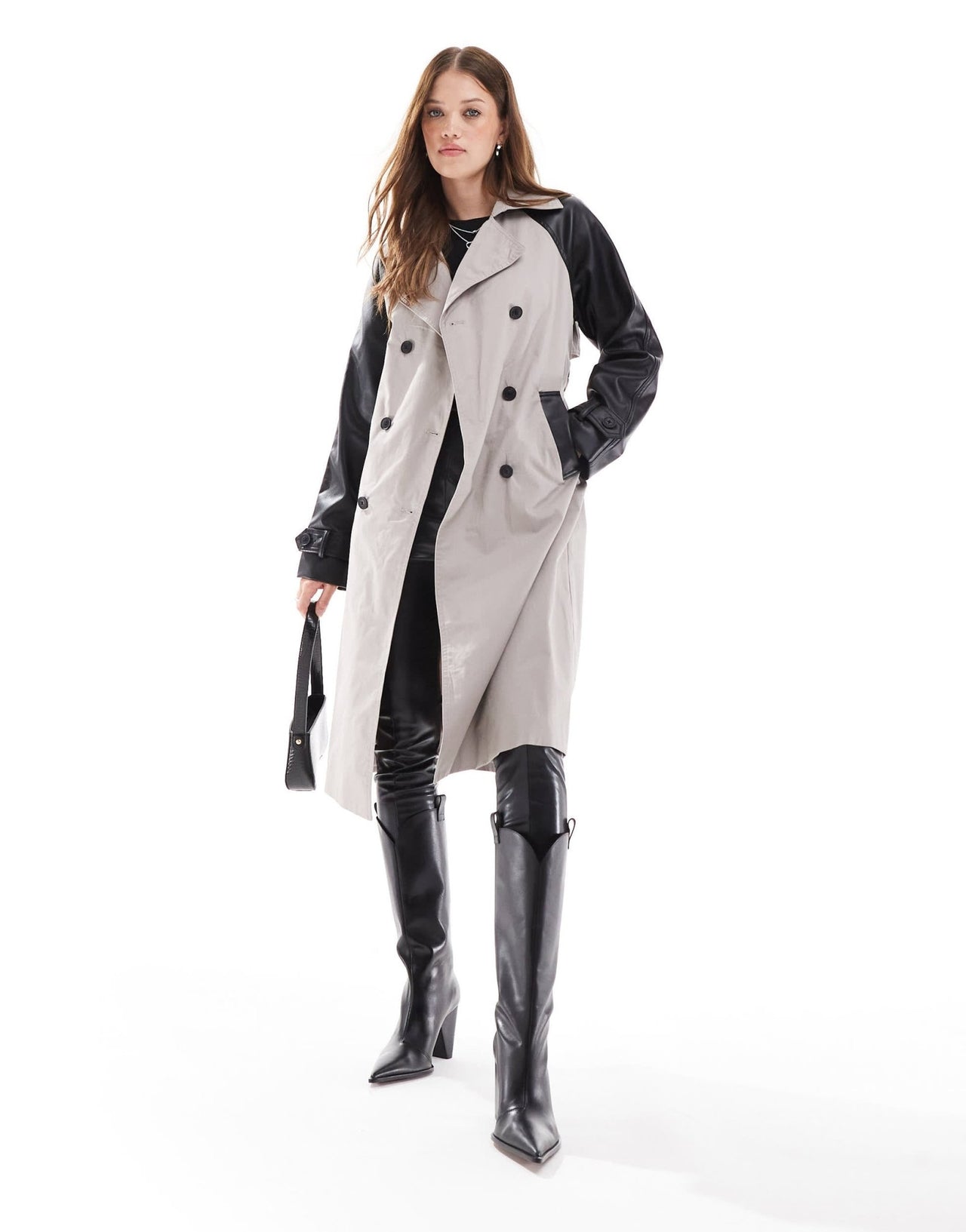New Look PU sleeve mac in stone - ASOS Sample Sale