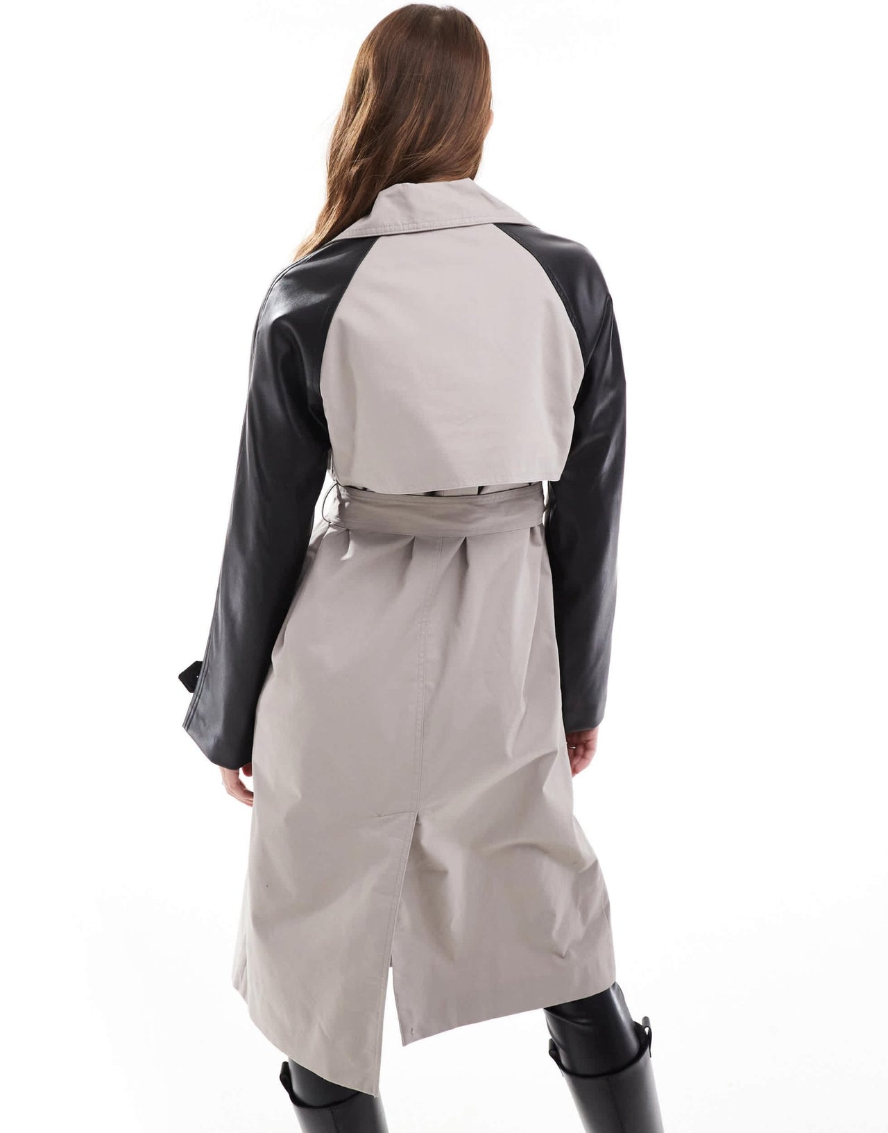 New Look PU sleeve mac in stone - ASOS Sample Sale