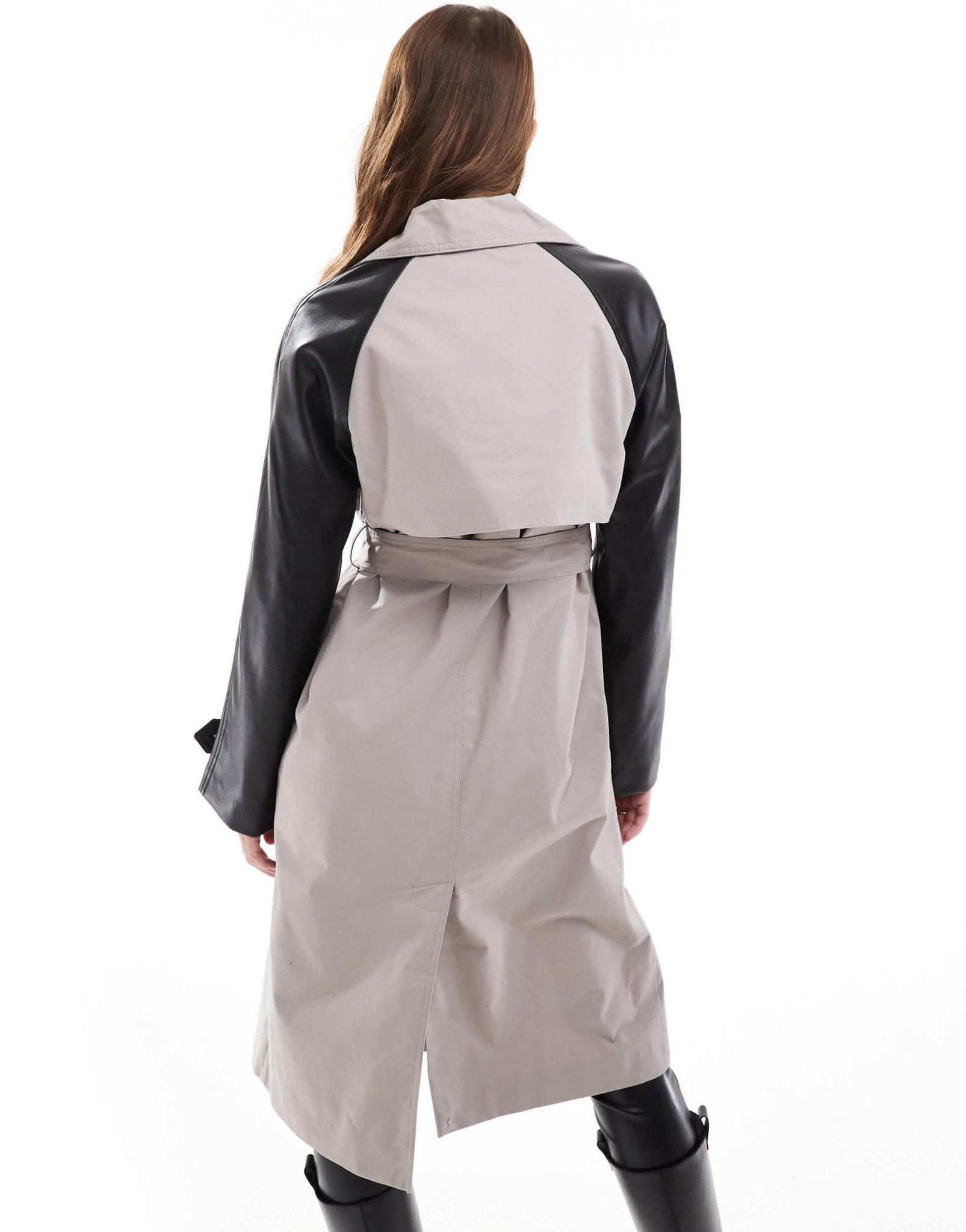 New Look PU sleeve mac in stone - ASOS Sample Sale
