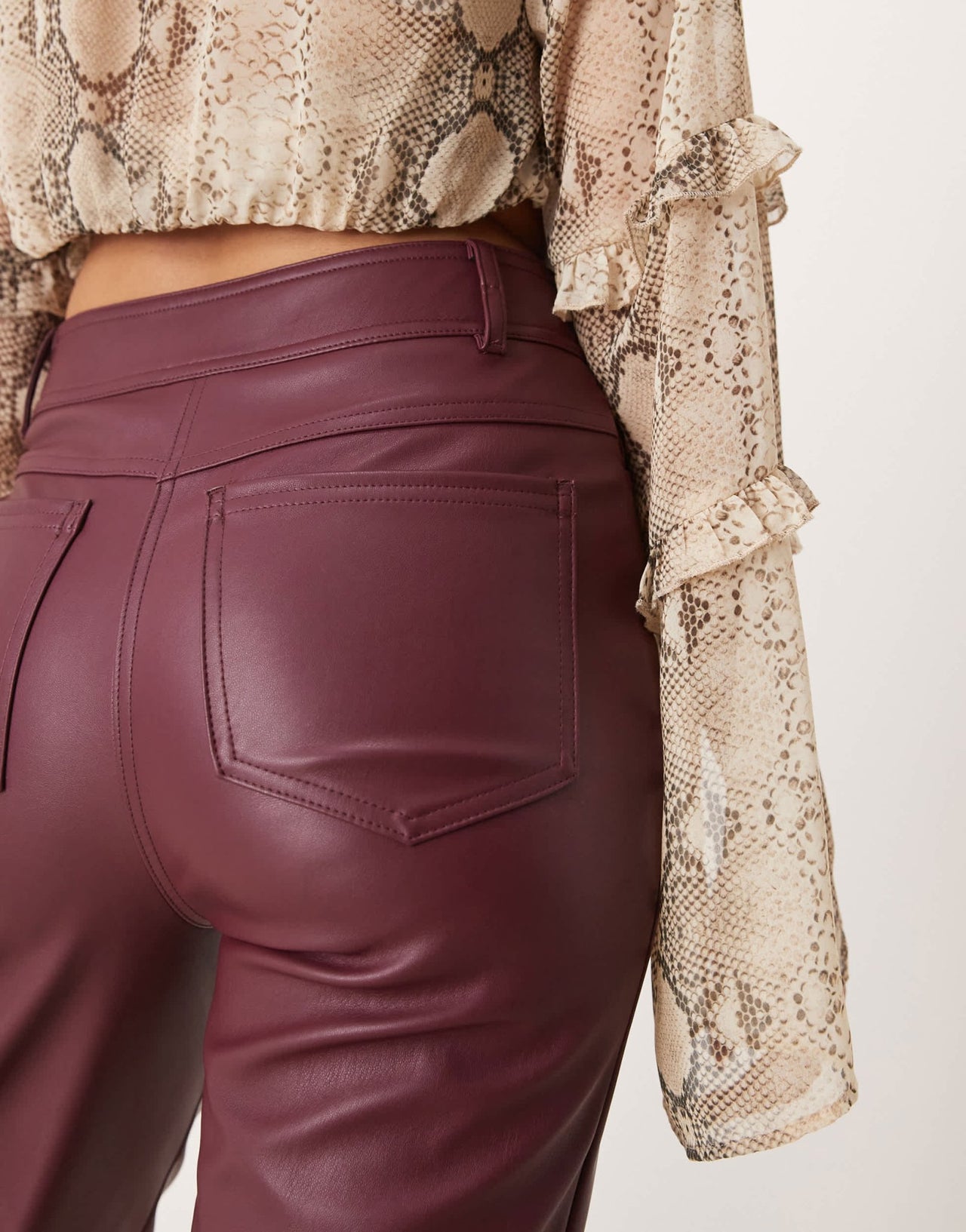 New Look PU straight leg trousers in burgundy - ASOS Sample Sale