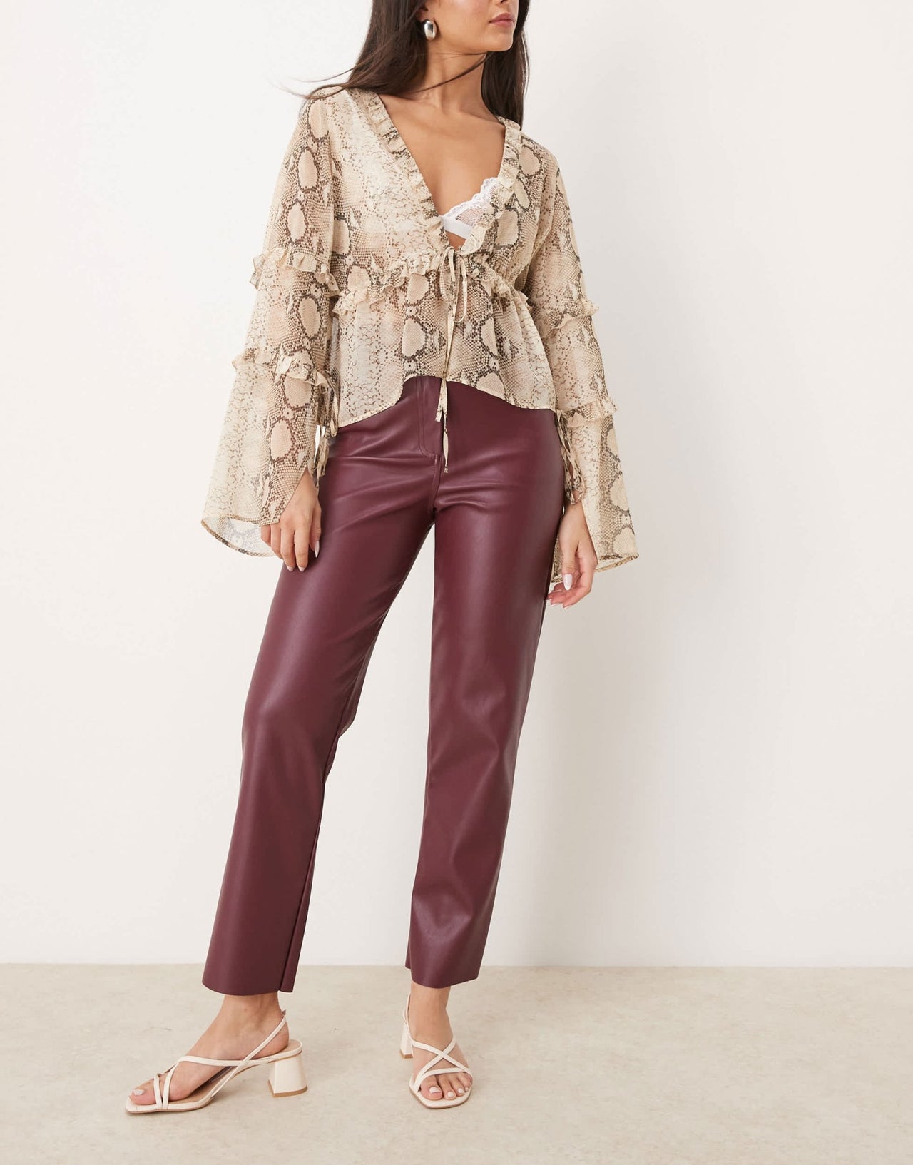 New Look PU straight leg trousers in burgundy - ASOS Sample Sale