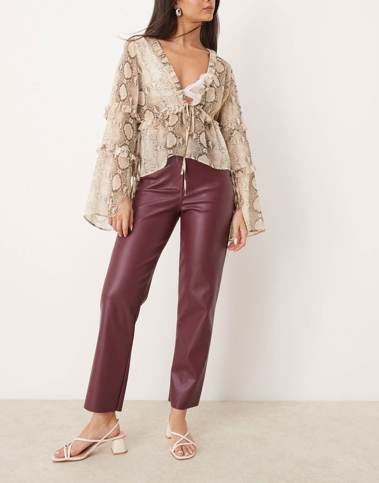 New Look PU straight leg trousers in burgundy - ASOS Sample Sale