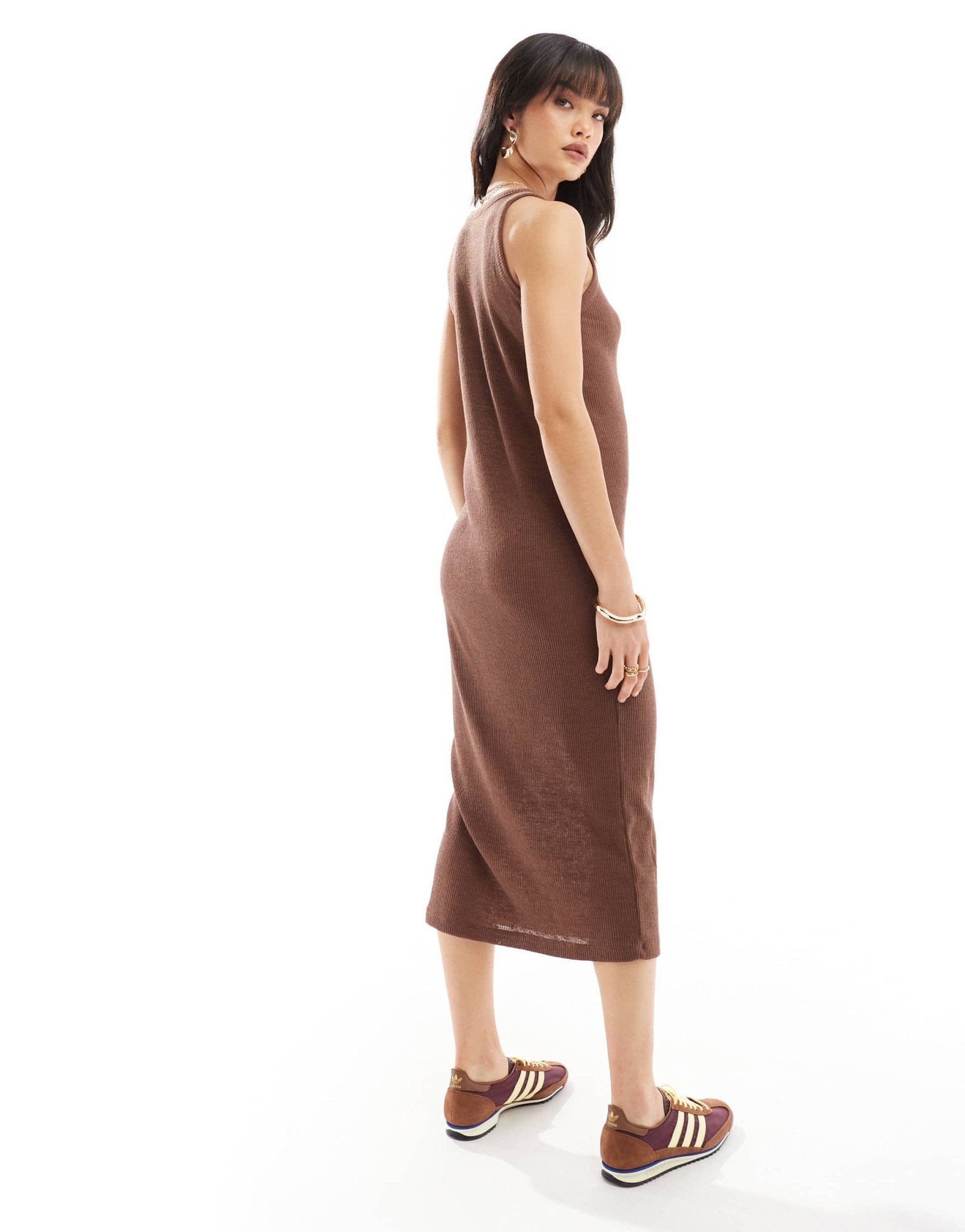 New Look racer tank midi dress in brown - ASOS Sample Sale