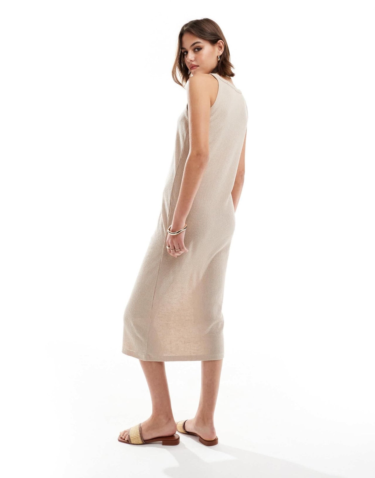 New Look racer tank midi dress in stone - ASOS Sample Sale
